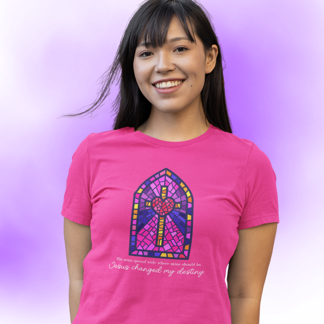 Women's Christian T-shirt With Cross and Faith Quote