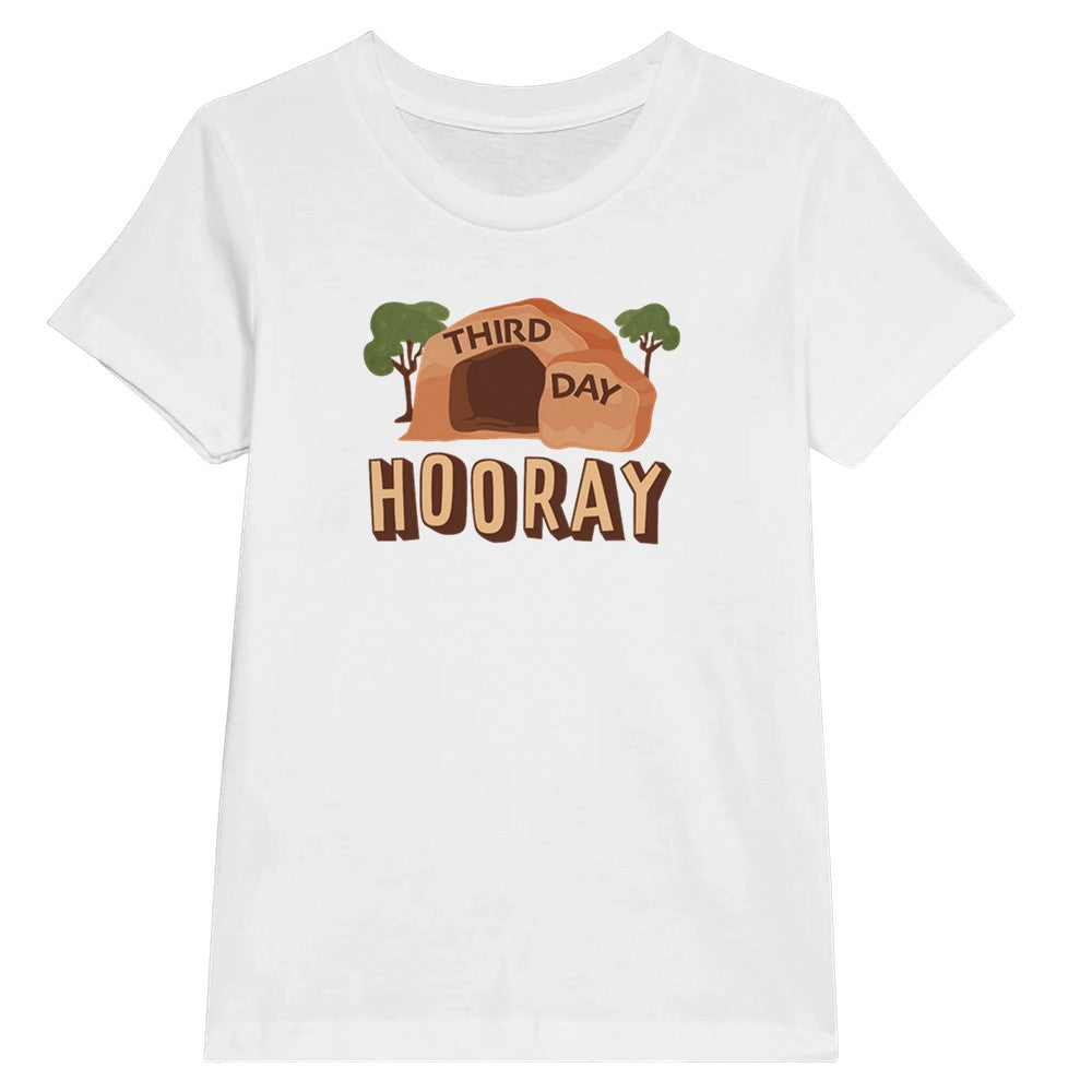 Third Day Hooray, Childs Religious Easter Tee, Jesus Holiday T-Shirts for Kid, Empty Tomb T for Boys and Girls, Godly Gift for Easter Basket