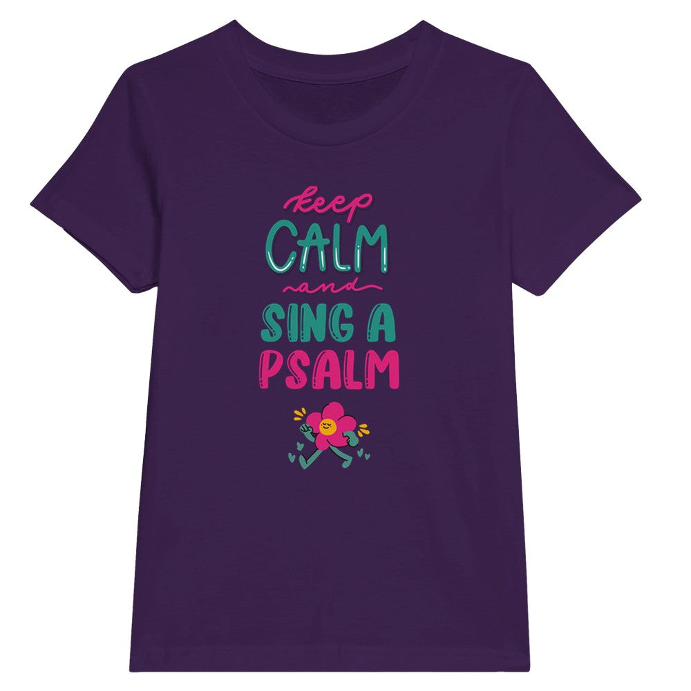 Keep Calm And Sing A Psalm Tee, Retro Faith T for Girls, Trendy Girl Church Outfit, Christian Gift for Grand Daughter, Walking Flower Top