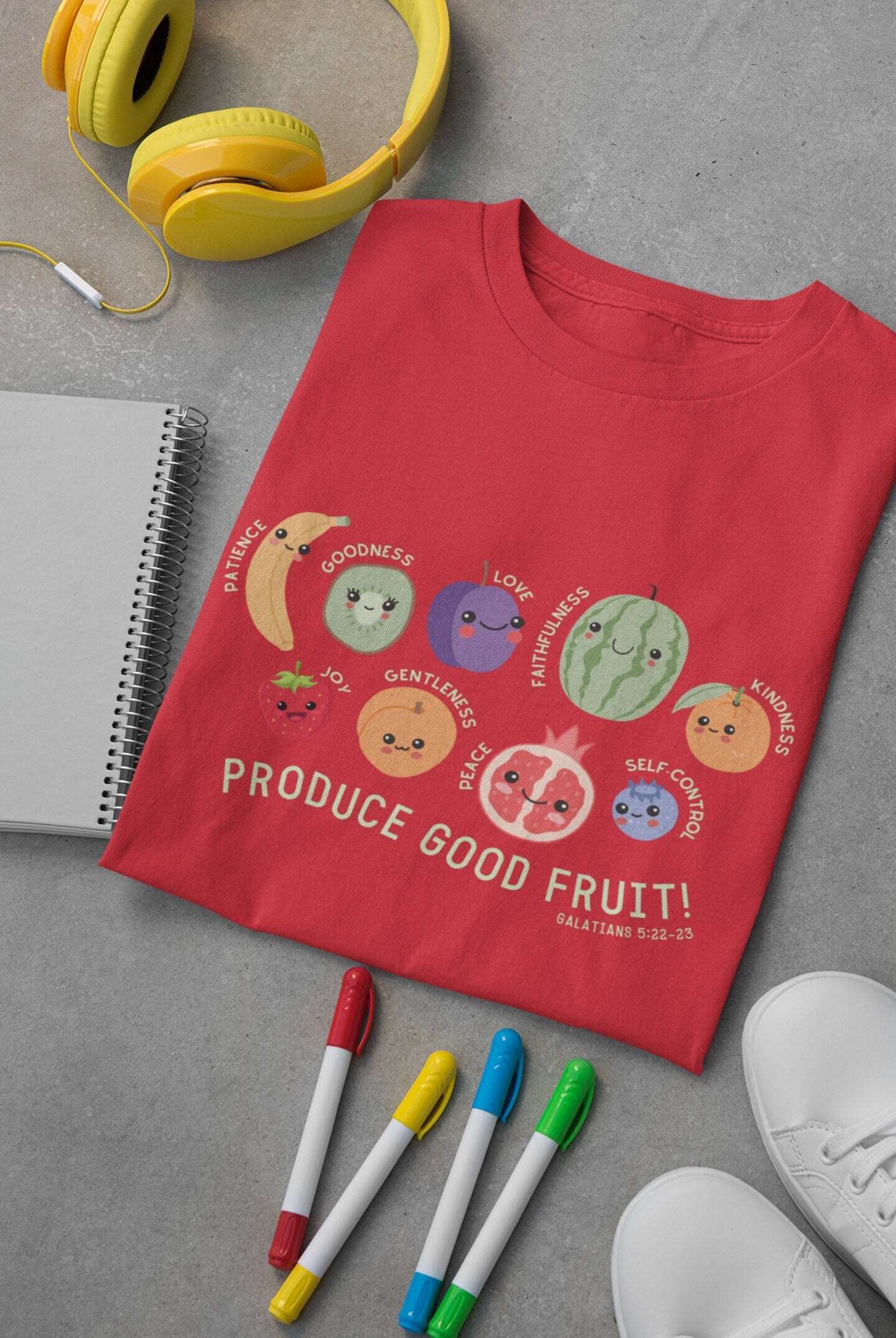 Fruit of the Spirit, Produce Good Fruit, Galatians 5:22, Unique Baptism Gift, Gift for Godson, Gift for Godchild, Christianity T-Shirt, Gift for Goddaughter