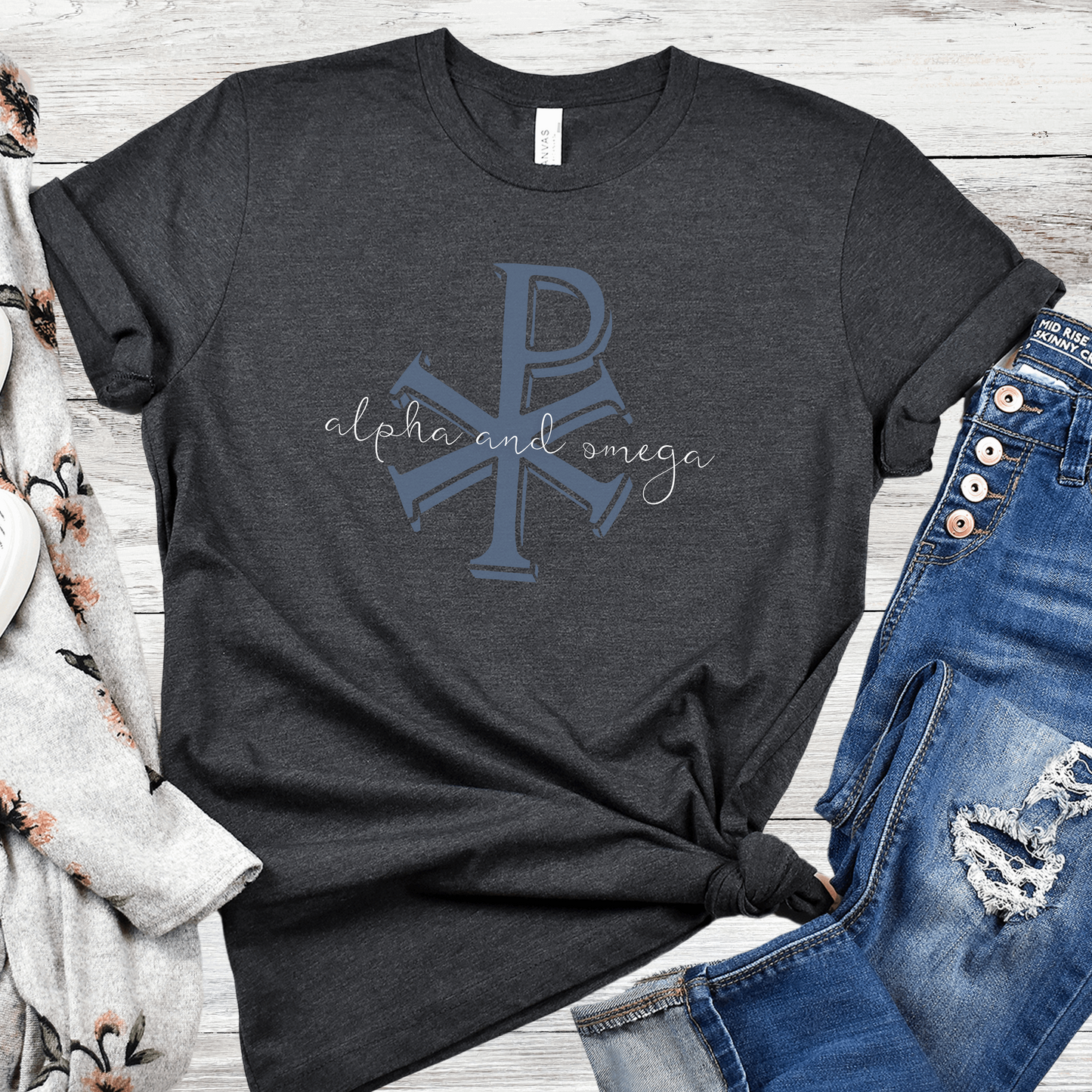 Chi Ro Shirt, Alpha and Omega TShirt, Greek Letter Christian Tee, Church Outfit for Her, Christian Best Seller, Catholic Apparel Gifts