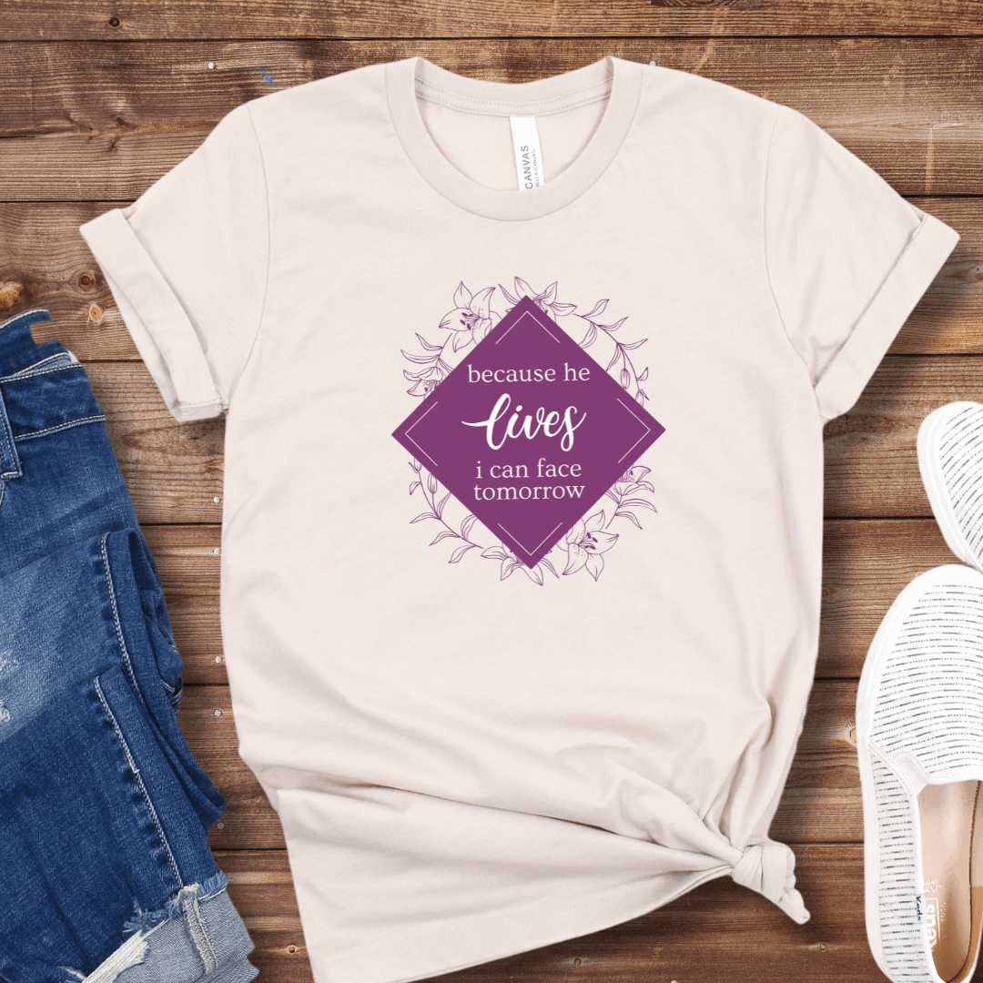 Because He Lives, Casual Easter Sunday Outfit, Worship Gifts for Her, Vintage Hymn Ts, Church Hymn Tees for Mom, Jesus Song TShirt Gift