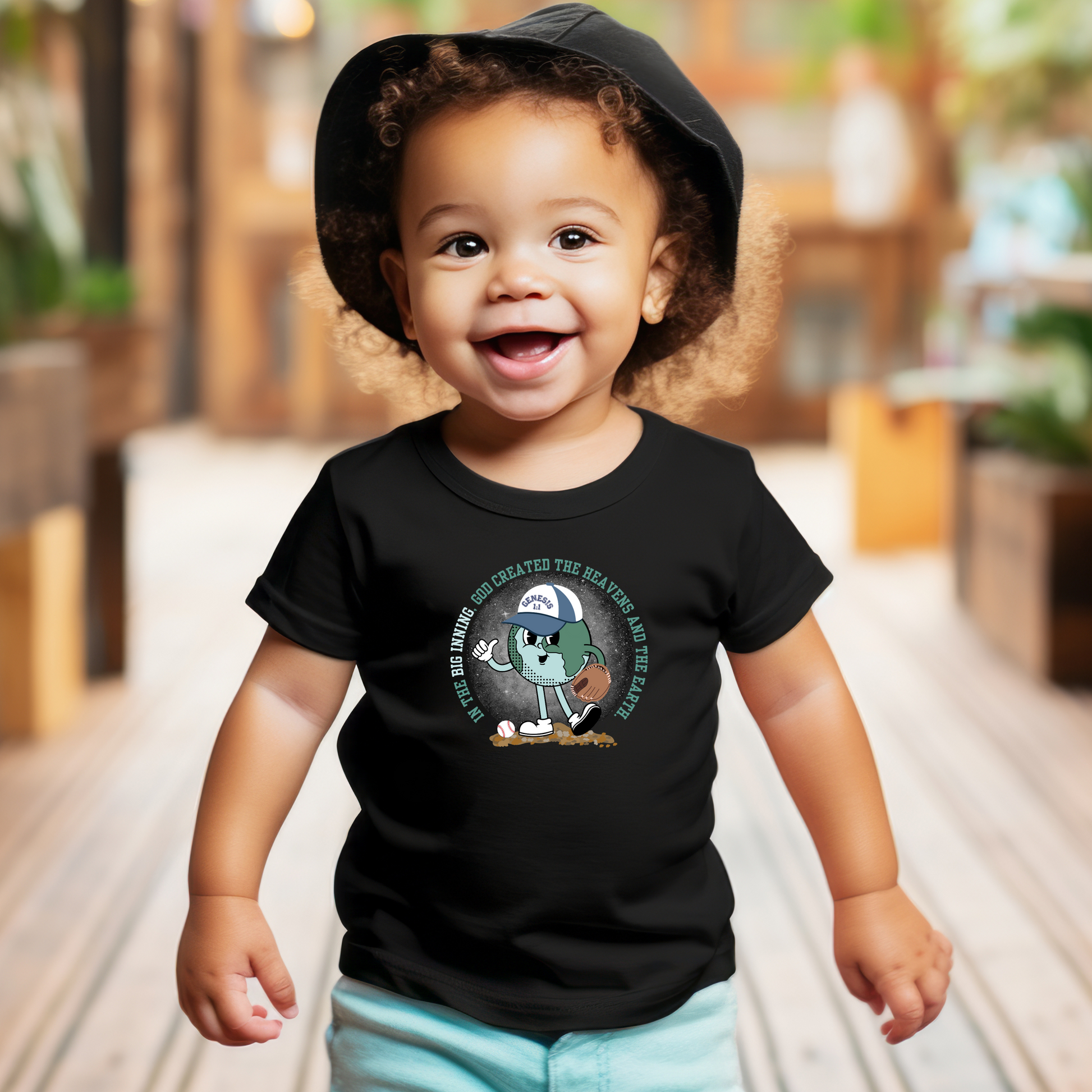 Biblical Baseball Tee for Baby, In the Big Inning, Genesis 1:1, Punny Toddler T-Shirt, Sporty Christian Boys, Funny Gift for Godly Babies