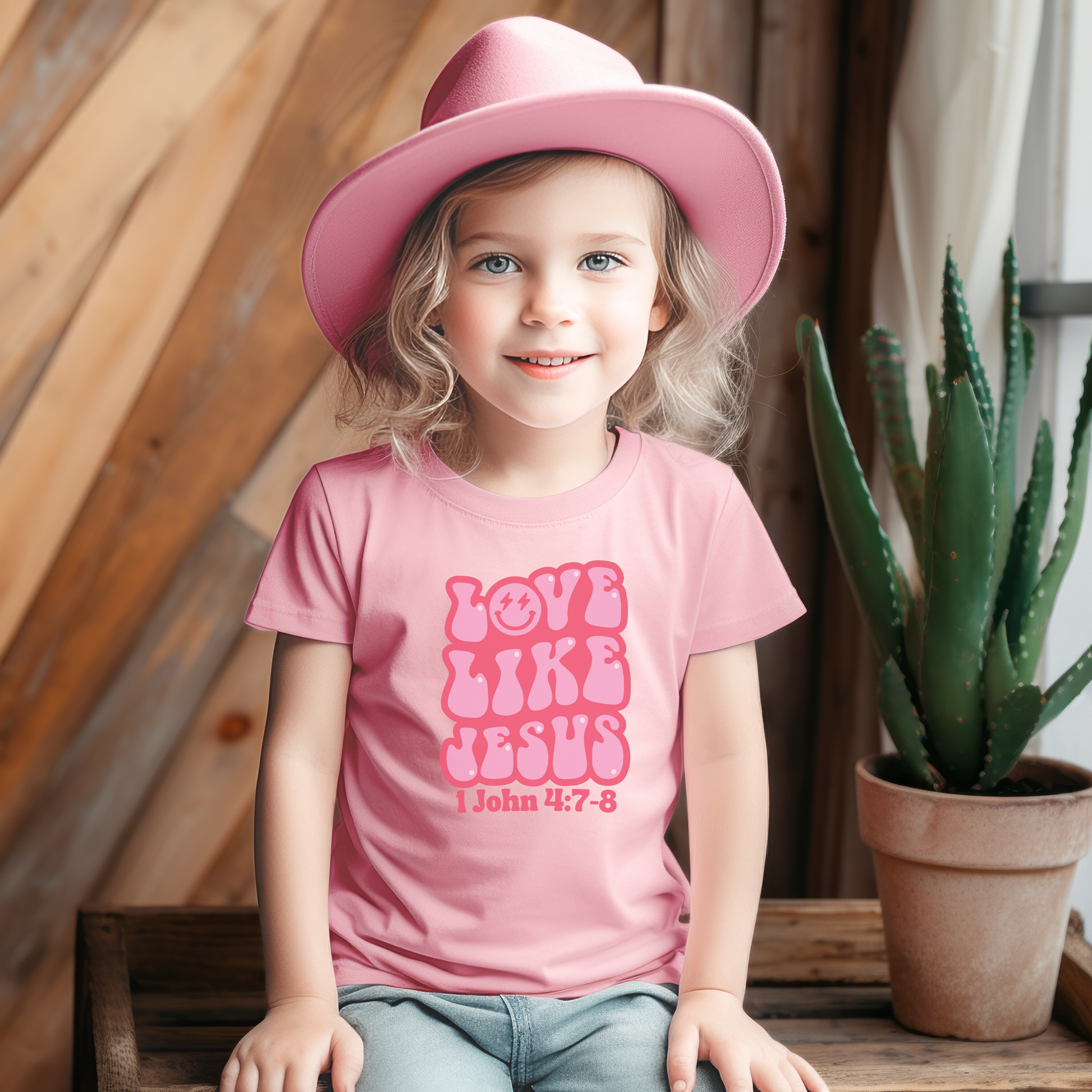 Love Like Jesus Toddler Tee, Retro Christian Baby Tees, Funky Happy Face Faith T, 1 John 4:7-8, Casual Church Outfit for Baby Girls