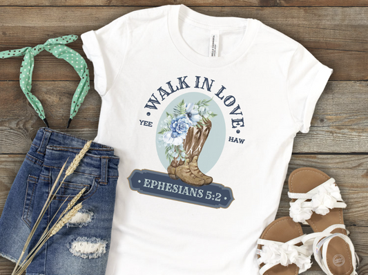 Walk in Love Shirt, Rodeo Faith T For Girls, Western Style Kids T, Ephesians 5:2, Cowboy Boots Youth T, Girls Faith Tee, Matching Sister Set.