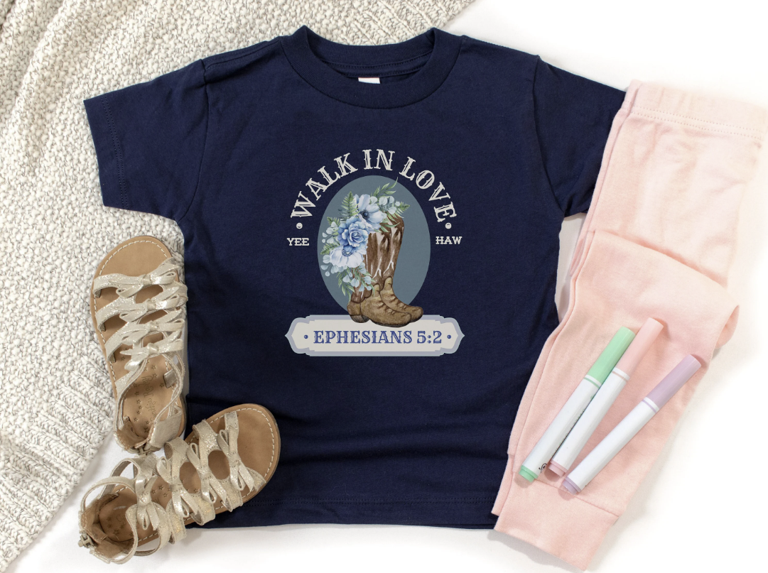 Walk in Love Shirt, Rodeo Faith T For Baby, Western Style Baby T, Ephesians 5:2, Cowboy Boots Toddler T, Baby Girl Faith Tee