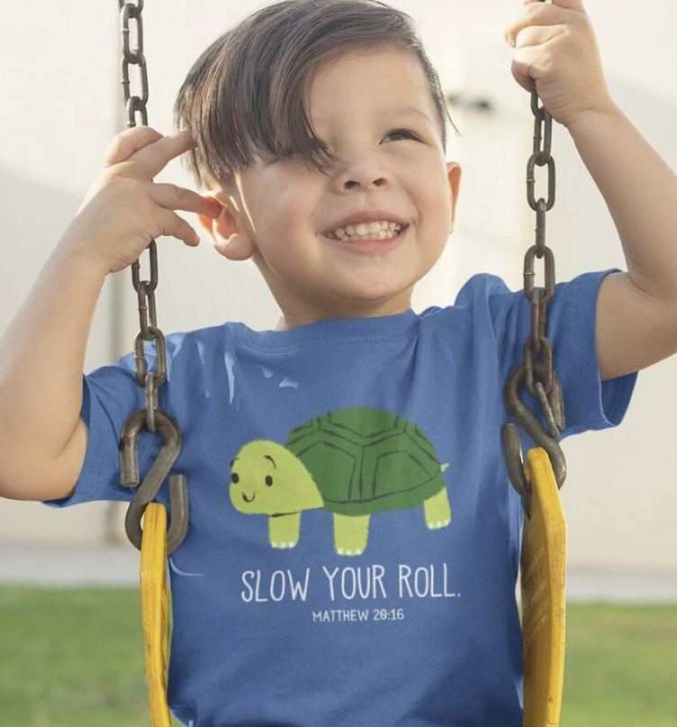 Slow Your Roll Toddler Shirt, Turtle T for Baby Boy, Funny Faith Baby t-shirt, Matthew 20:16, The First Shall Be Last, Biblical T for Baby