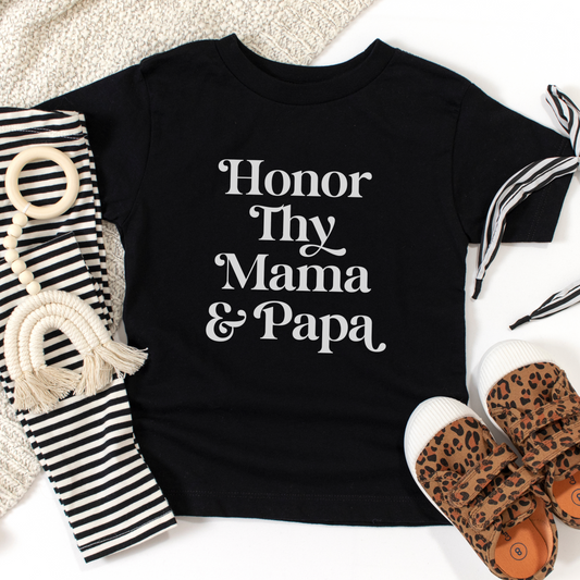 Honor Thy Mama and Papa, Adorable Biblical Baby T-Shirt, Godly Gifts for Kids, Christian Toddler Outfit, Honor Your Mother and Father