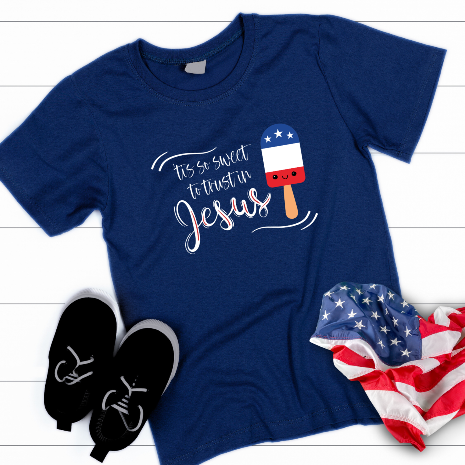 Tis So Sweet To Trust In Jesus Patriotic Toddler Girls Christian T-Shirt