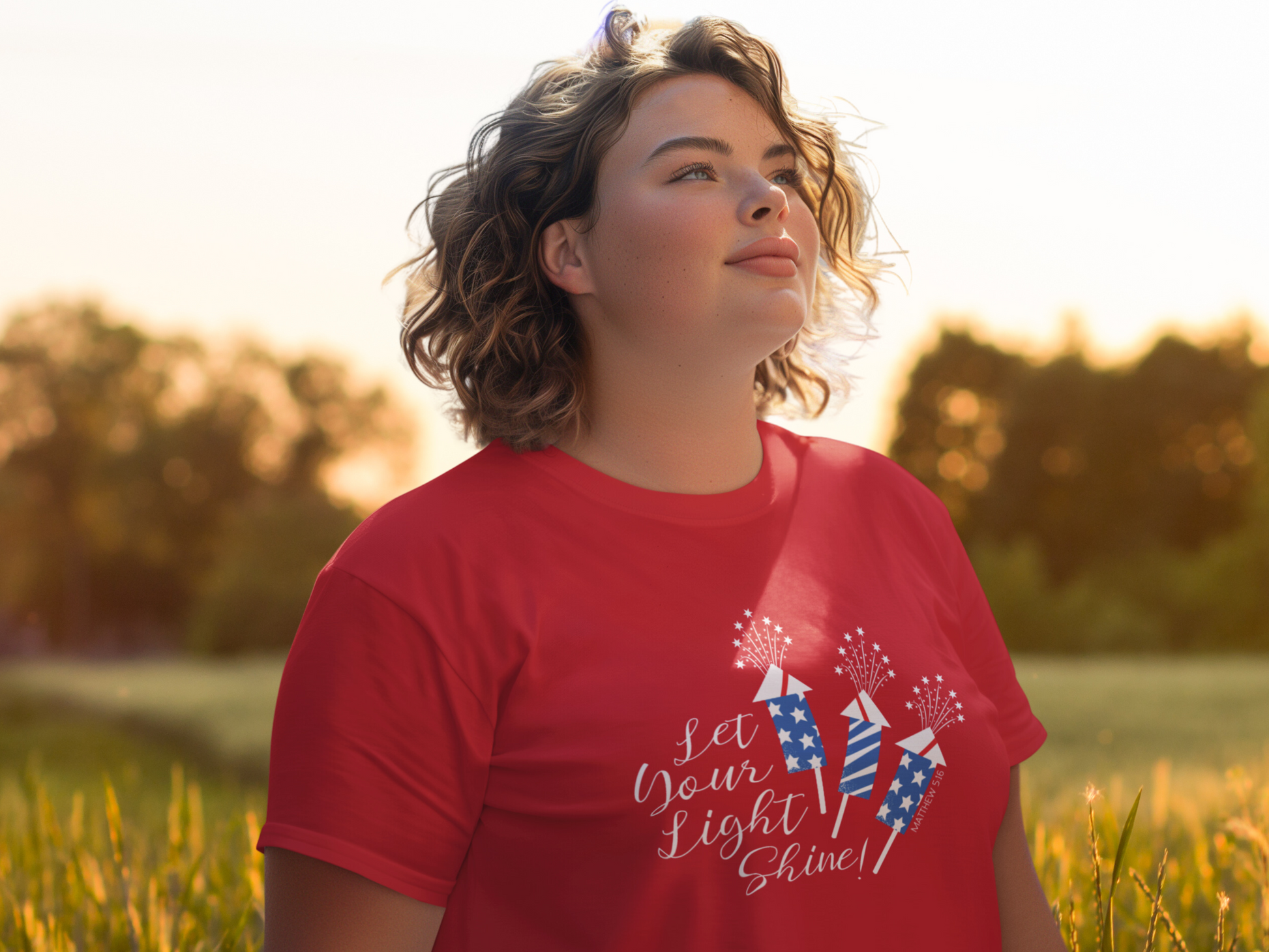 Let Your Light Shine Matthew 5:16 Patriotic Christian Women's T-Shirt