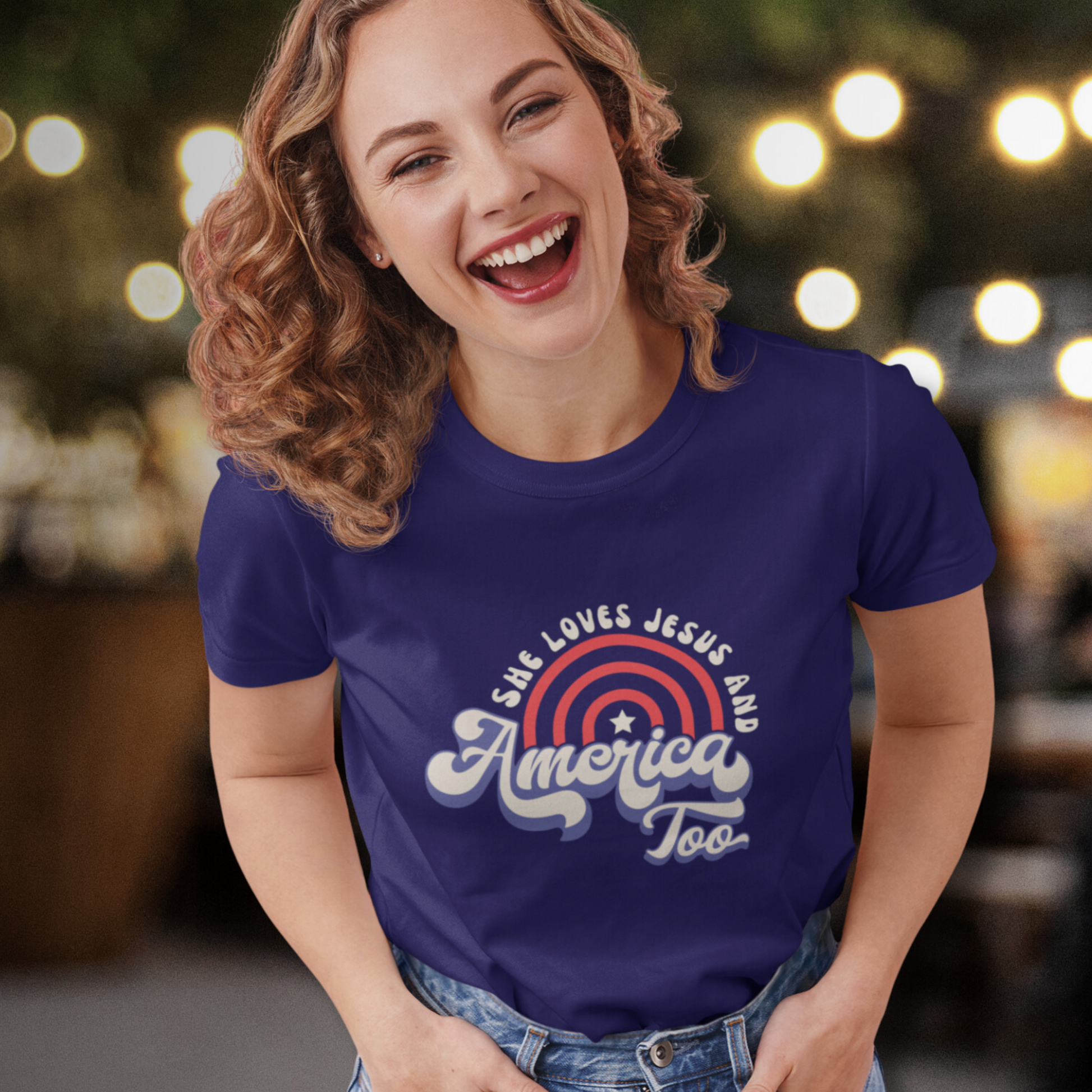 She Loves Jesus and America Too Vintage Patriotic Christian Women's T-Shirt