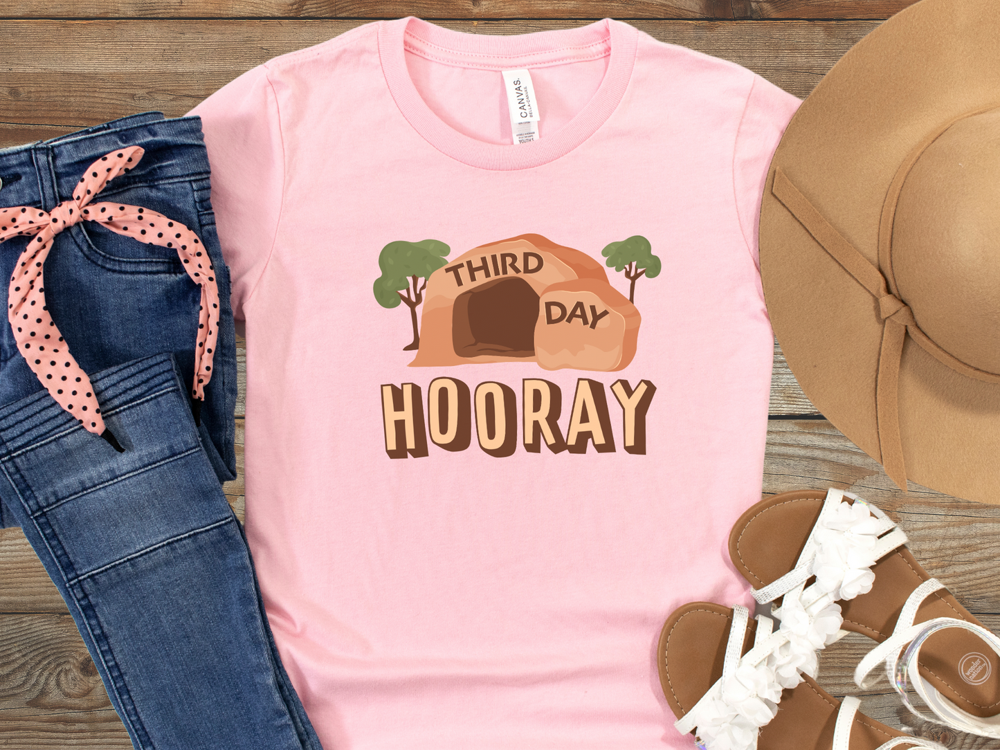 Third Day Hooray, Childs Religious Easter Tee, Jesus Holiday T-Shirts for Kid, Empty Tomb T for Boys and Girls, Godly Gift for Easter Basket.