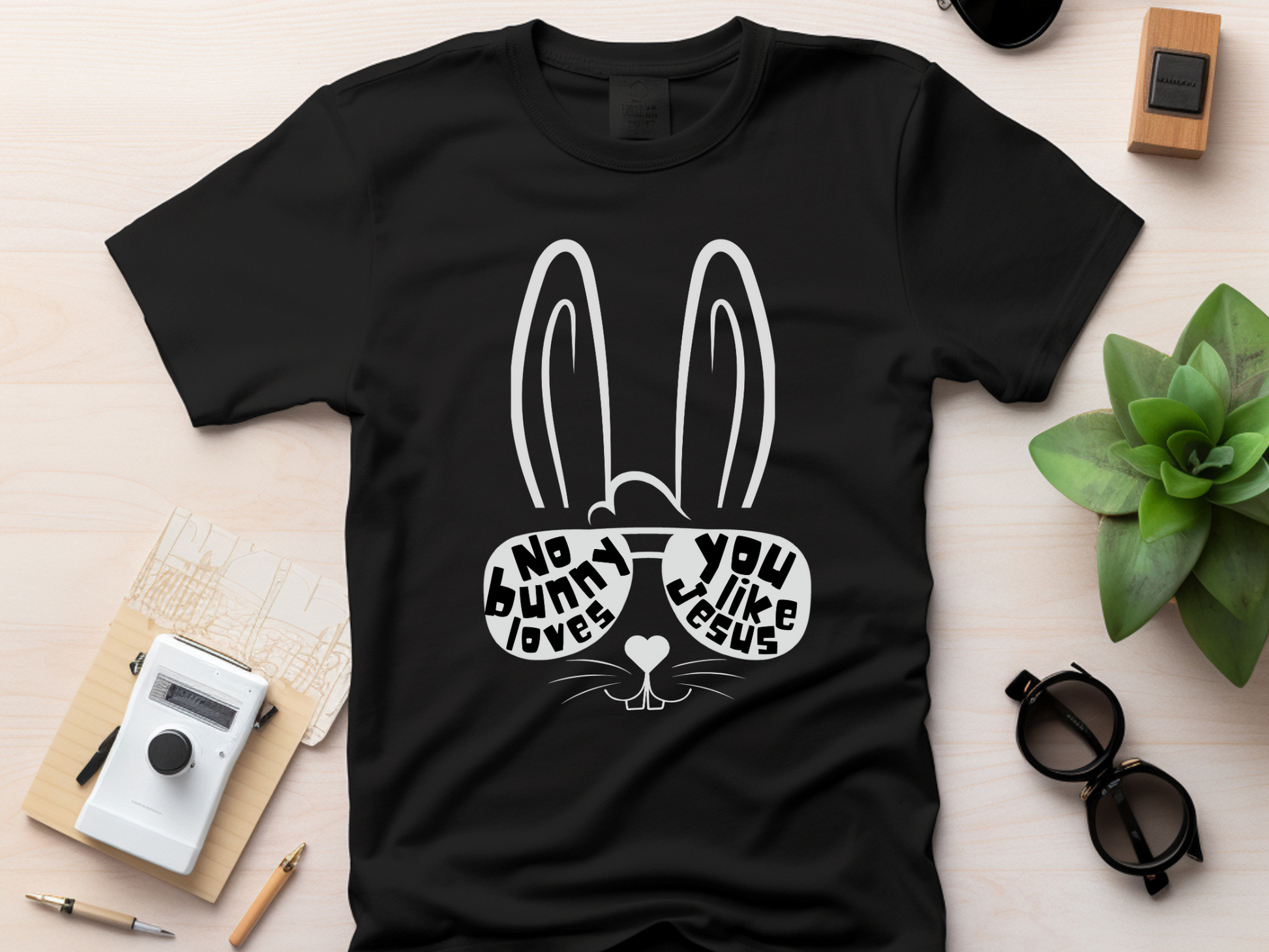 No Bunny Loves You Like Jesus, Cute Faith-Based Easter Tee, Christian Shirt with Rabbit, Animal Ears and Sunglasses Tee, Boy Girl Jesus Gift.