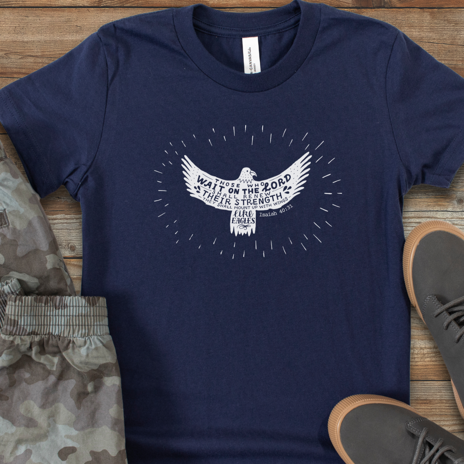 Isaiah 40:31 Scripture Tee for Children, Mount Up With Wings Like Eagles Bible Verse Boys TShirt, Biblical Patriotic Top for Christian Girls