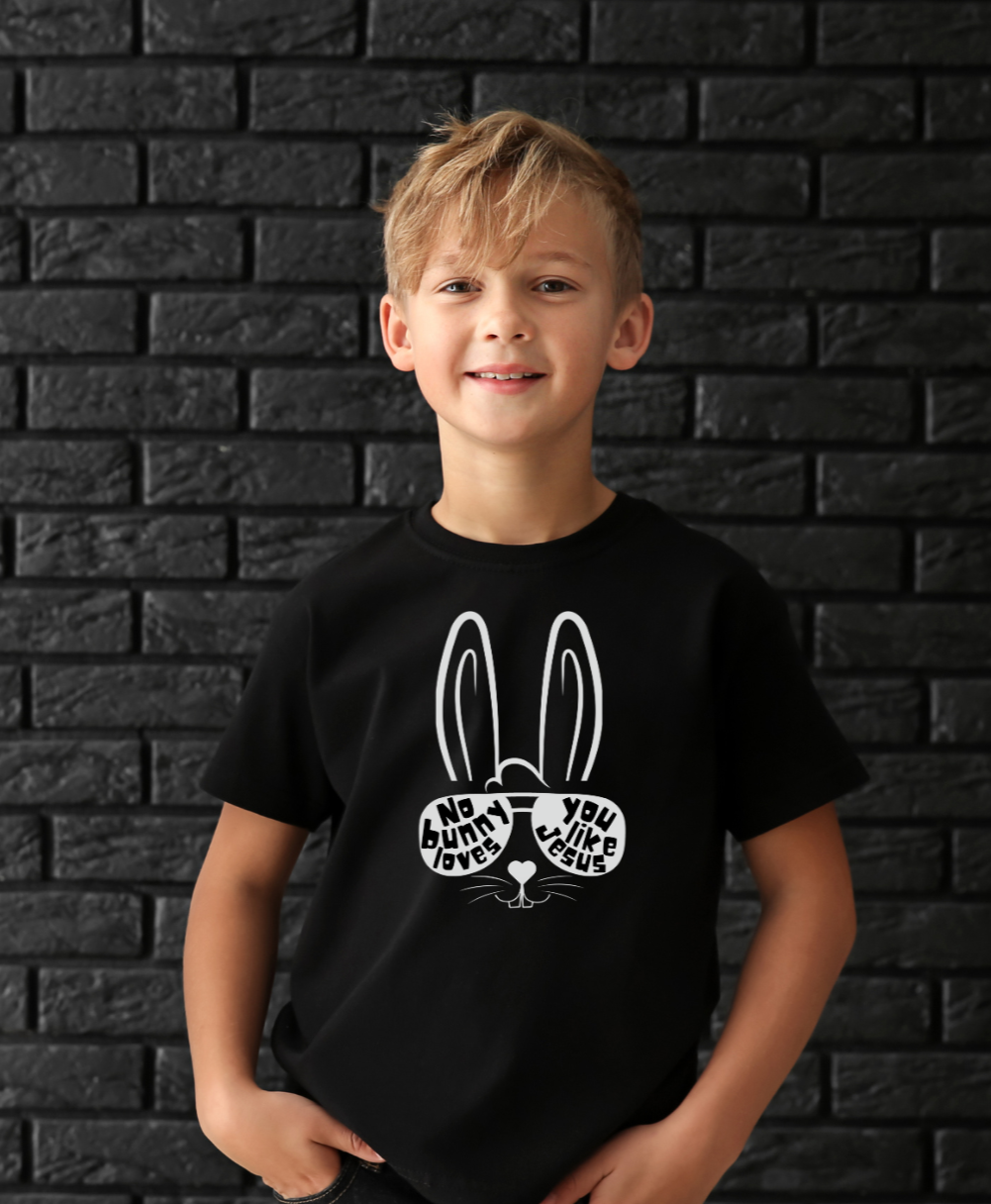 No Bunny Loves You Like Jesus, Cute Faith-Based Easter Tee, Christian Shirt with Rabbit, Animal Ears and Sunglasses Tee, Boy Girl Jesus Gift.