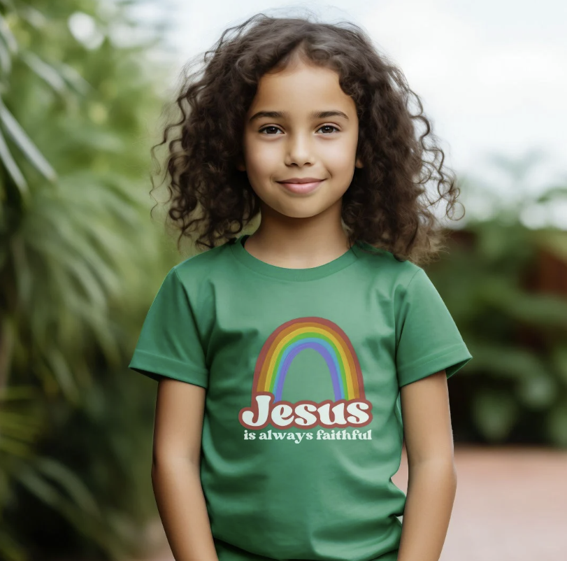 St Patricks Day Faith Tee for Girls, Jesus Rainbow Shirt, Faith Based Gift for Kids, St Pattys Day Girls T, Green Top for St Paddys