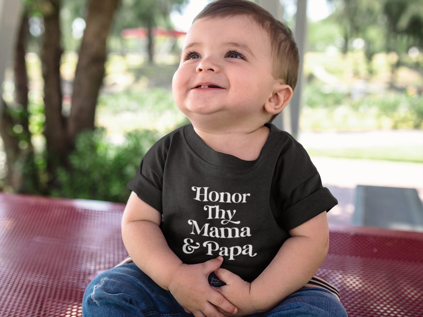 Honor Thy Mama and Papa, Adorable Biblical Baby T-Shirt, Godly Gifts for Kids, Christian Toddler Outfit, Honor Your Mother and Father