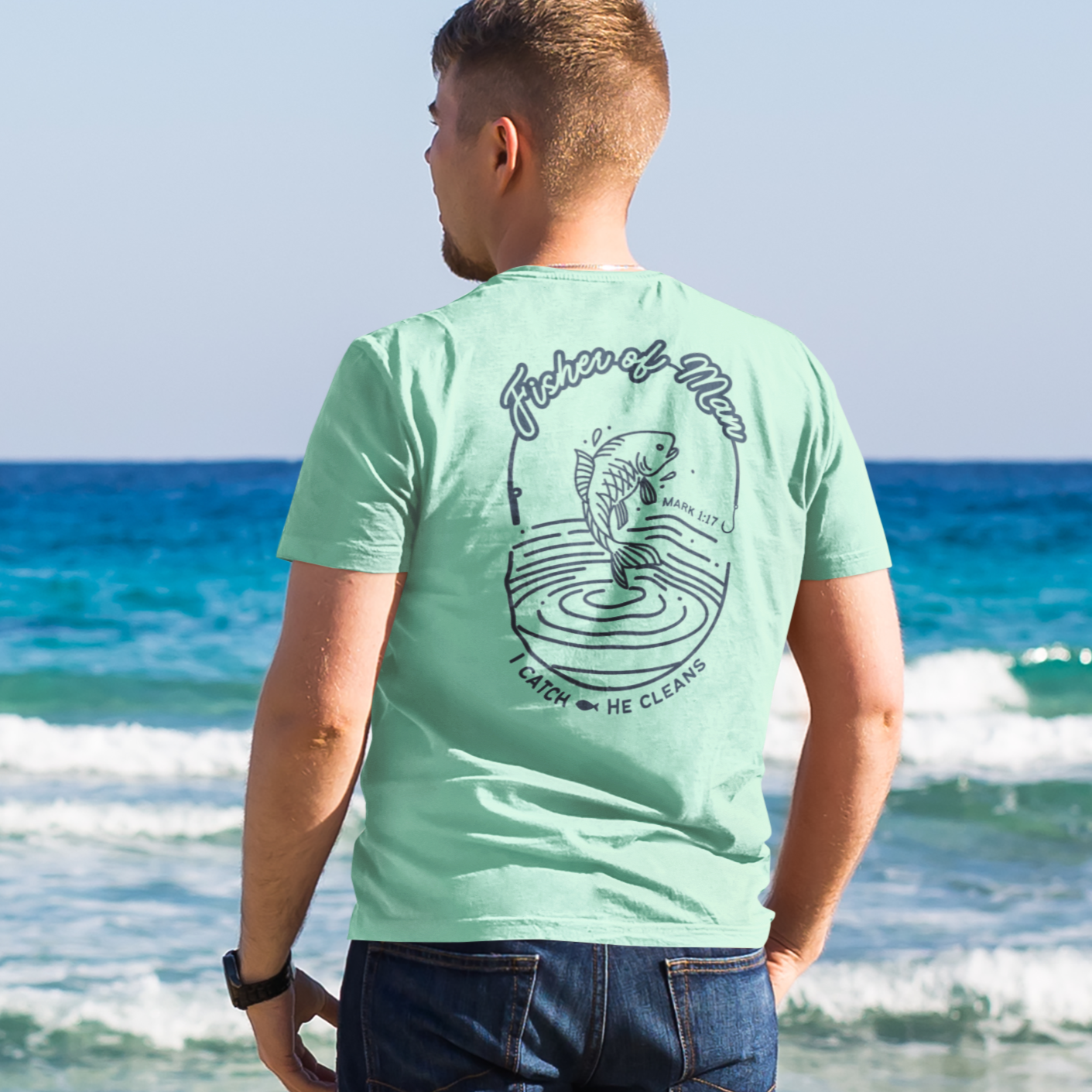 Fisher of Man Mark 1:17 Front and Back Design Christian Men's T-Shirt