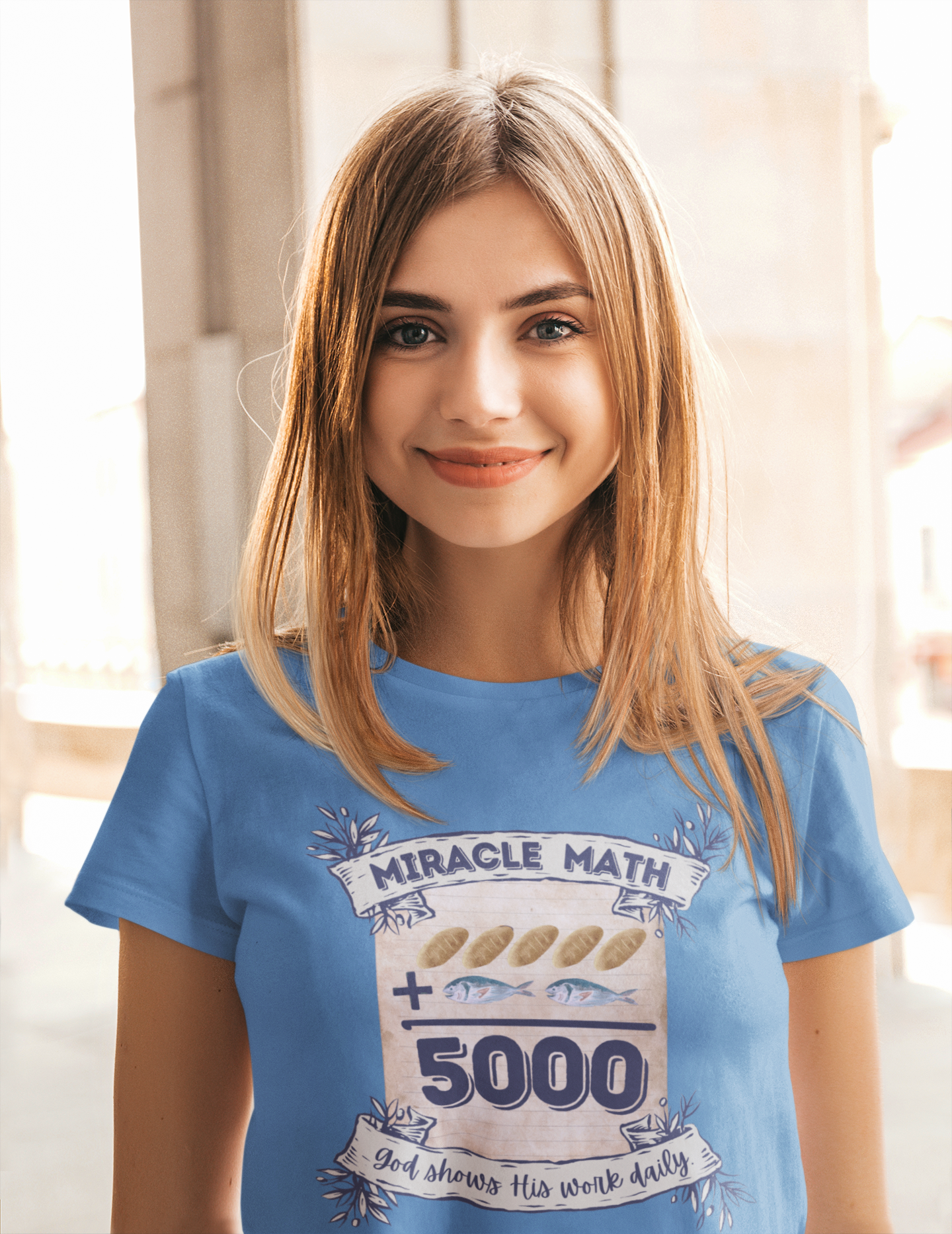 Feeding of the 5000, Christian Math Teacher Tees, Jesus Miracle T-shirt, Fishes and Loaves T, Bible Story Top for Her, Christian Best Seller