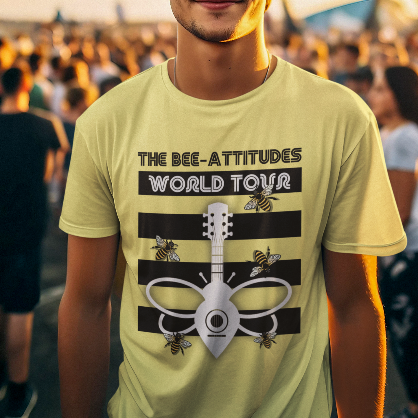 Funny 'Bee Attitudes' Rock Band Matthew 5:3-12 Front and Back Design Christian Men's T-Shirt 