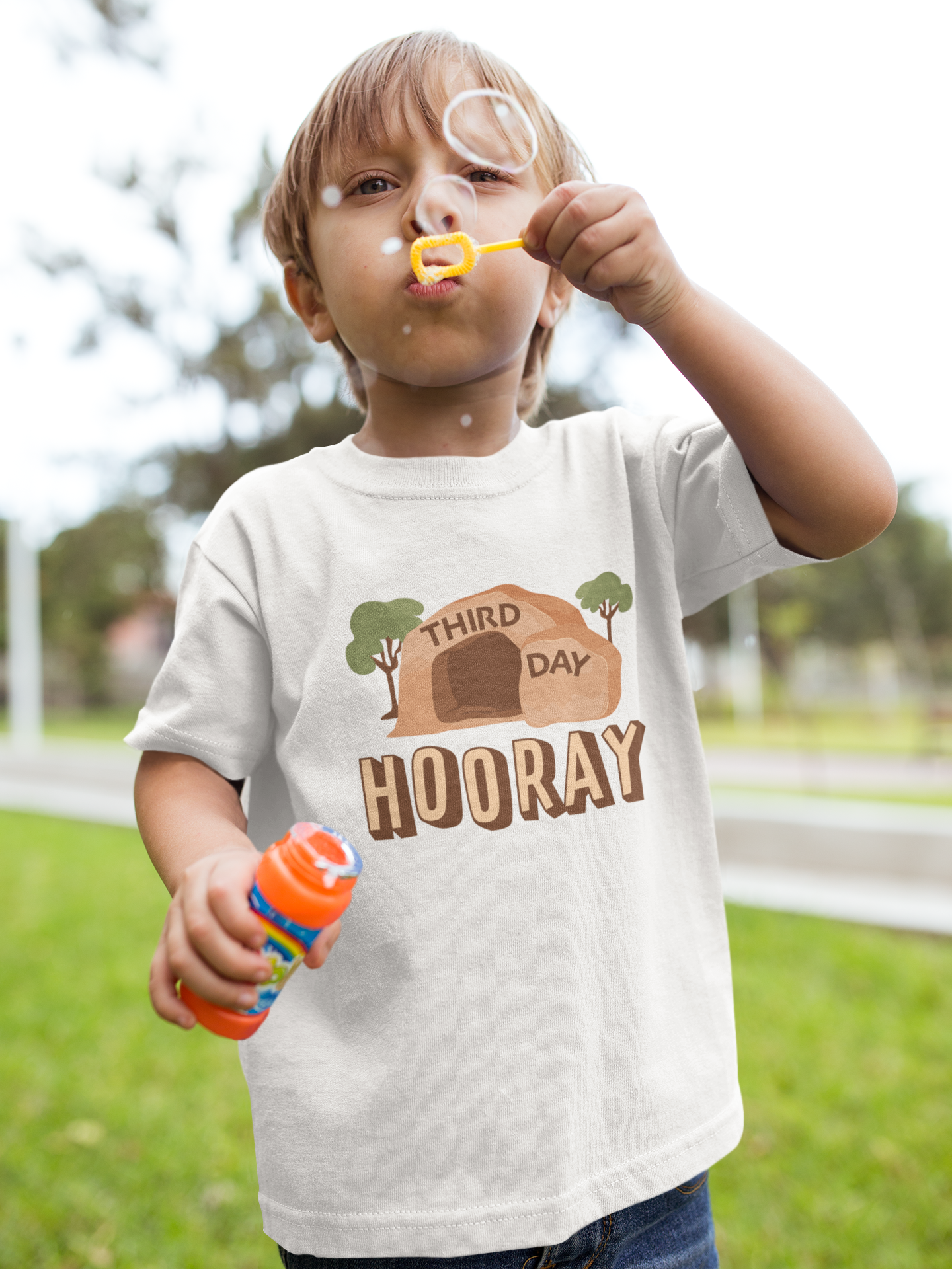 Third Day Hooray, Childs Religious Easter Tee, Jesus Holiday T-Shirts for Kid, Empty Tomb T for Boys and Girls, Godly Gift for Easter Basket