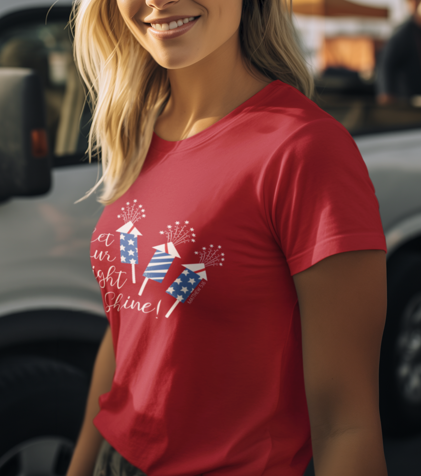 Let Your Light Shine Matthew 5:16 Patriotic Christian Women's T-Shirt