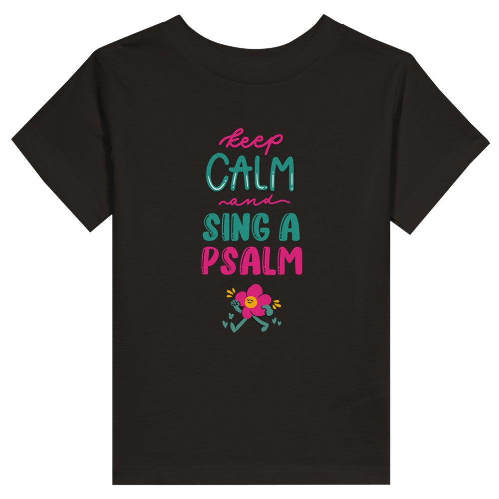 Keep Calm And Sing A Psalm Tee, Retro Faith TShirts for Babies, Trendy Toddler Church Outfit for Little Girls, Christian Gifts for Baby Girl