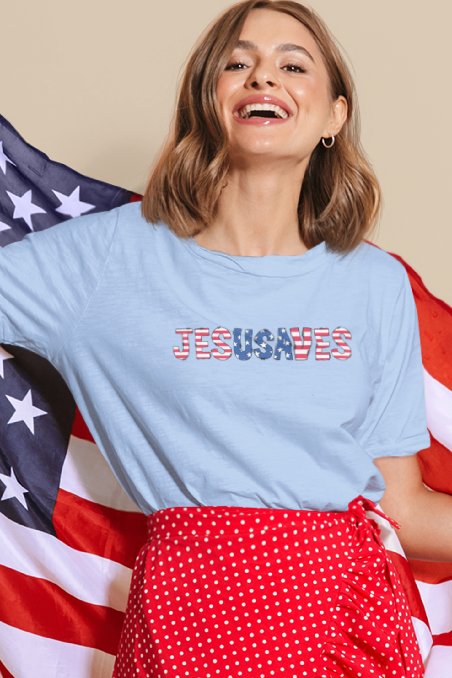 Jesus Saves USA Patriotic Christian Women's T-Shirt