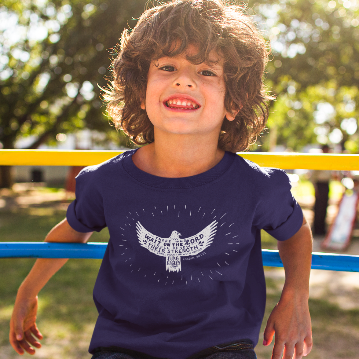 Isaiah 40:31 Scripture Tee for Children, Mount Up With Wings Like Eagles Bible Verse Boys TShirt, Biblical Patriotic Top for Christian Girls