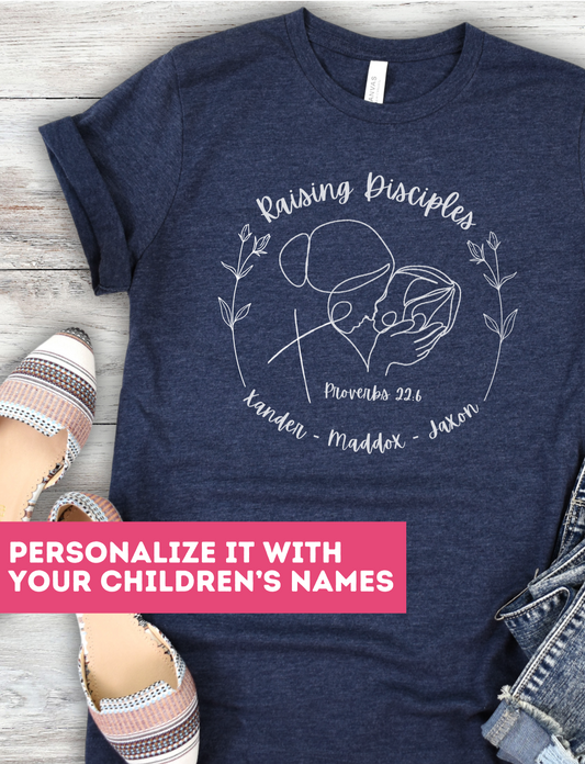 Personalized Raising Disciples Religious Mom Top, Custom Apparel Mothers Day, Godly Mom Gifts, Customized Christian T-Shirt, Scripture Tee