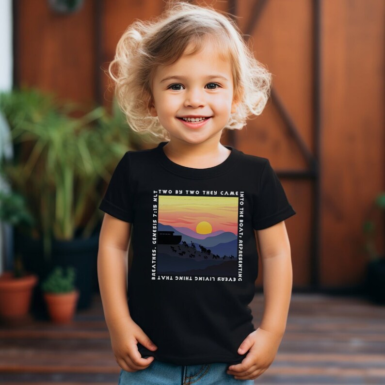 Two by Two Noahs Ark Shirt, Faith Based Gift for Babies, Shirts with Bible Stories, Christian Best Seller, Genesis 7:15, Baptism Present, Modern Faith T for Toddlers, Evangelical Baby Shirt