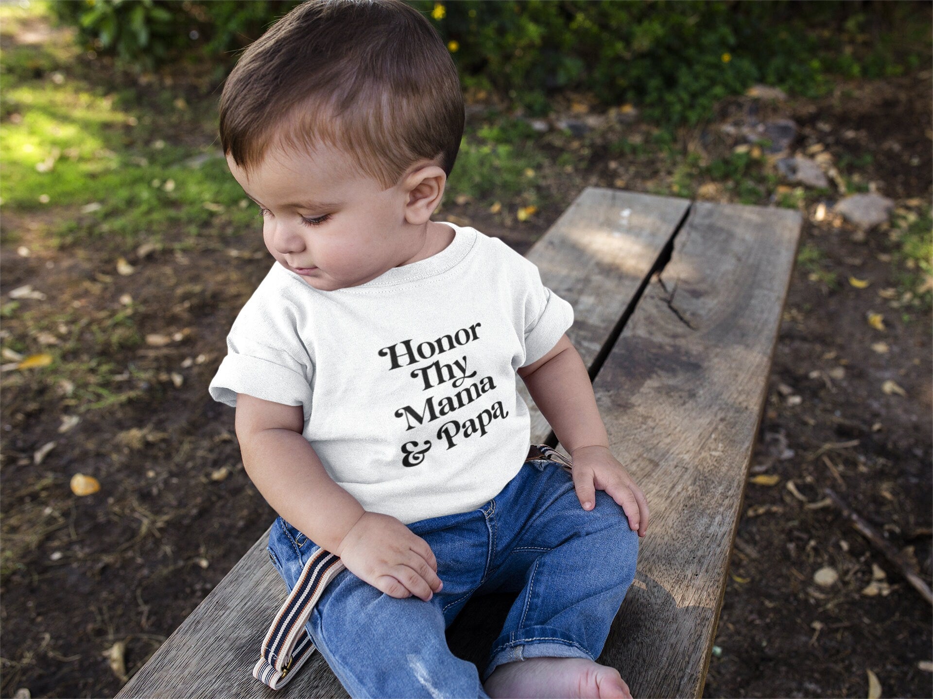 Honor Thy Mama and Papa, Adorable Biblical Baby T-Shirt, Godly Gifts for Kids, Christian Toddler Outfit, Honor Your Mother and Father