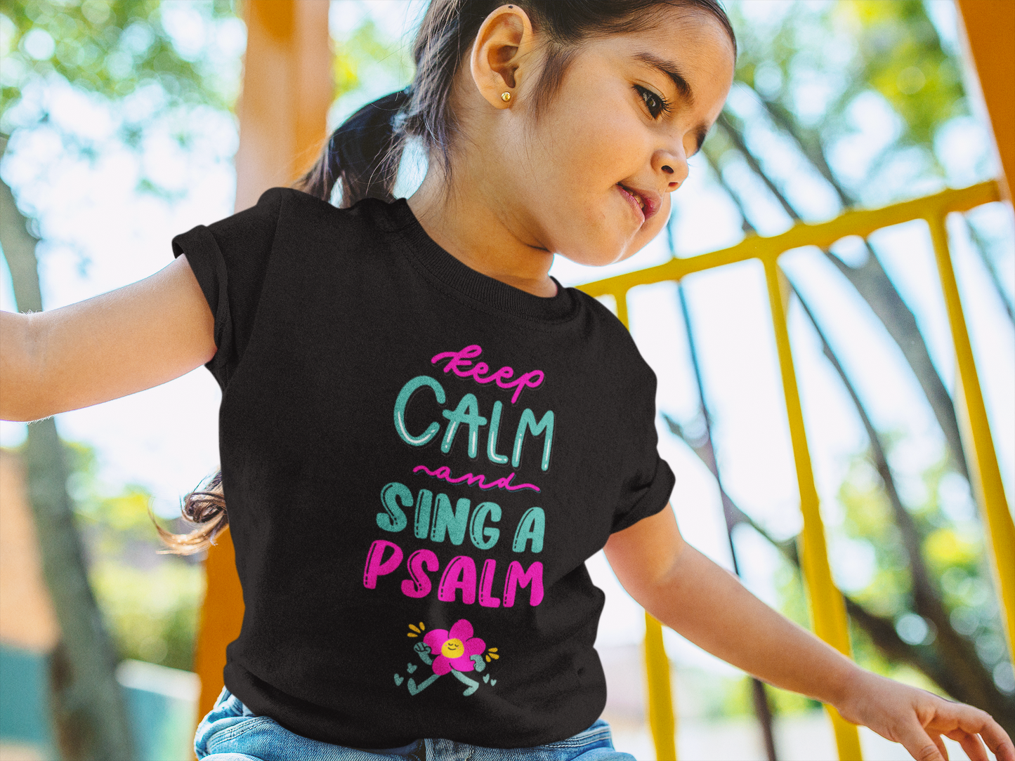 Keep Calm And Sing A Psalm Tee, Retro Faith TShirts for Babies, Trendy Toddler Church Outfit for Little Girls, Christian Gifts for Baby Girl