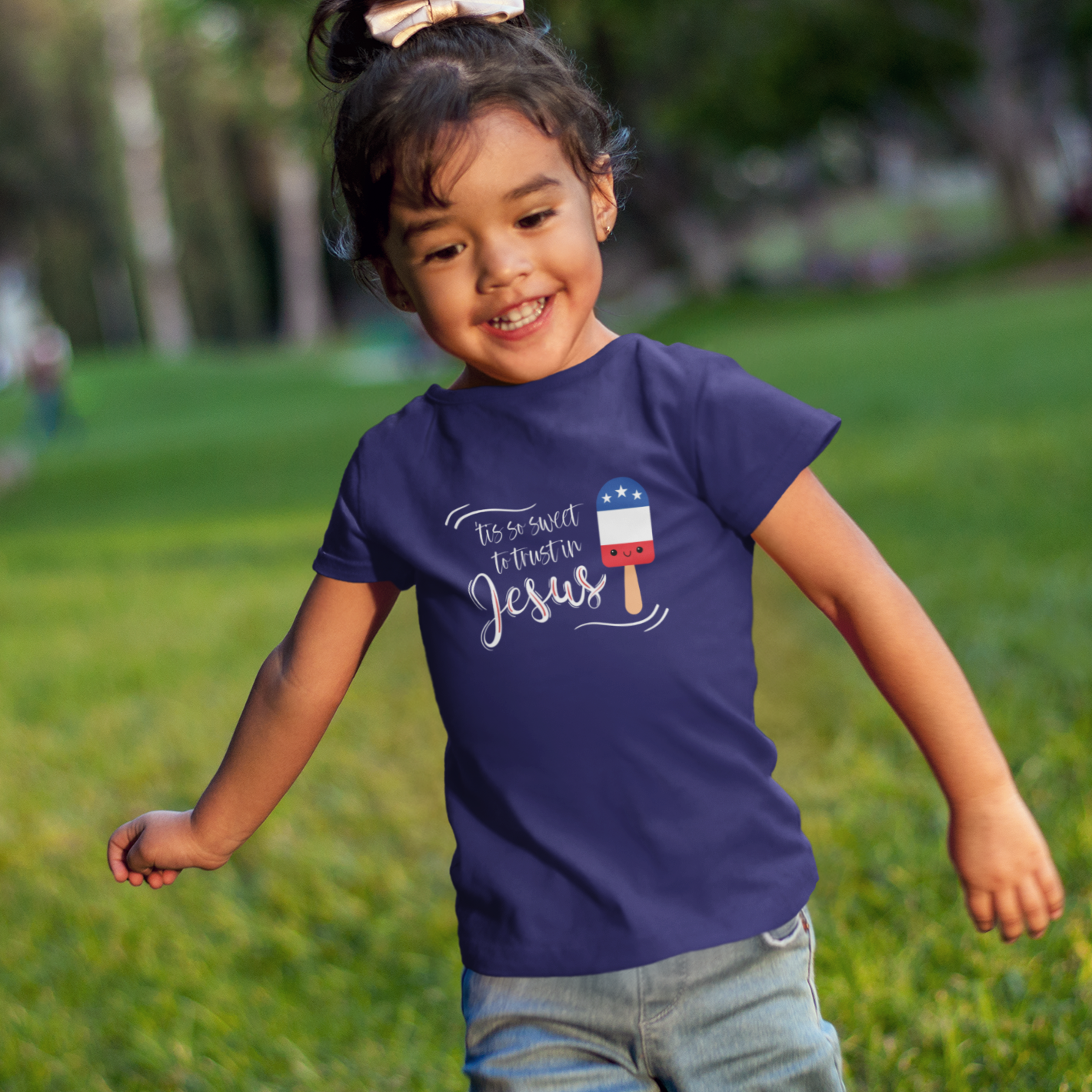 Tis So Sweet To Trust In Jesus Patriotic Toddler Girls Christian T-Shirt