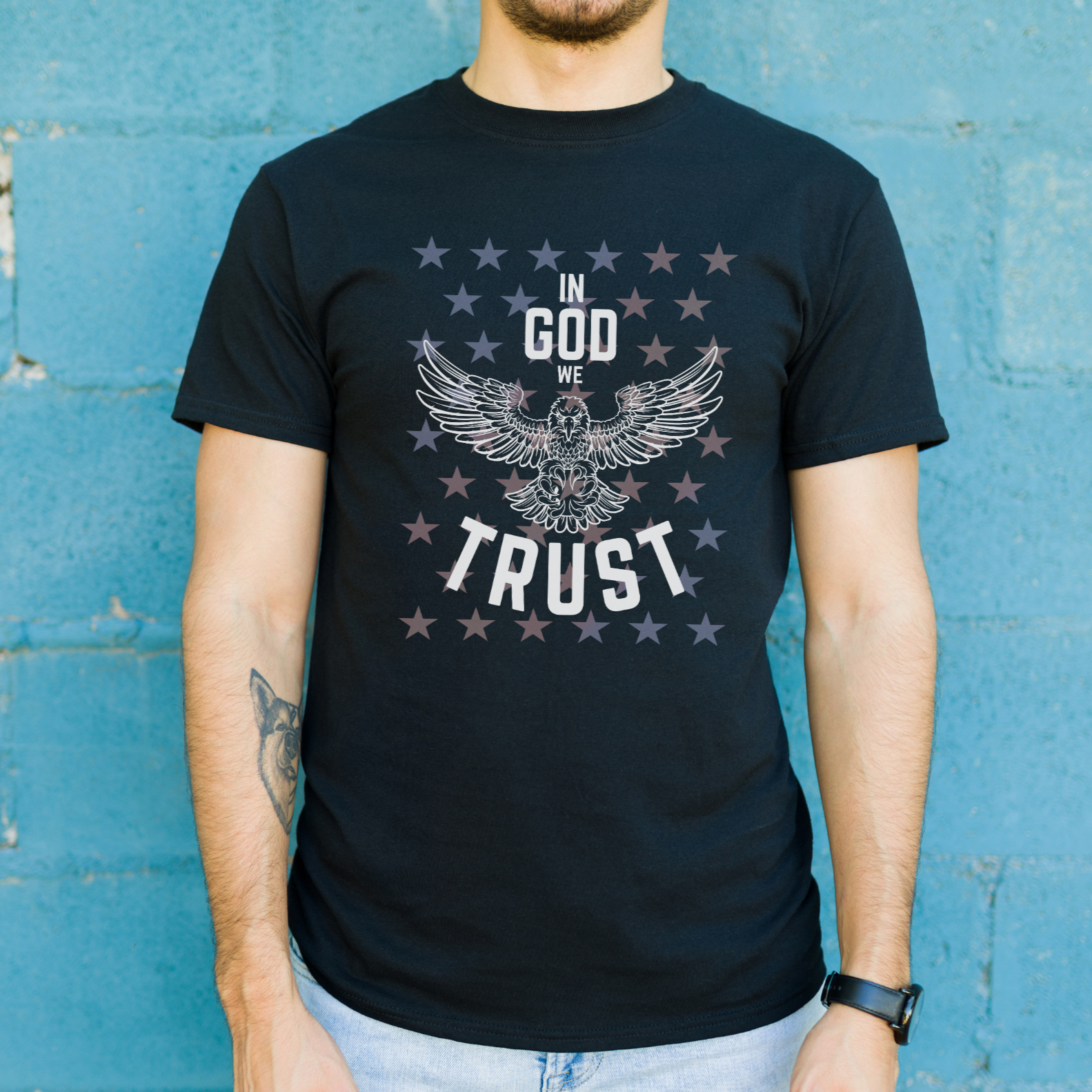 In God We Trust Patriotic Eagle and Stars Christian Men's T-Shirt