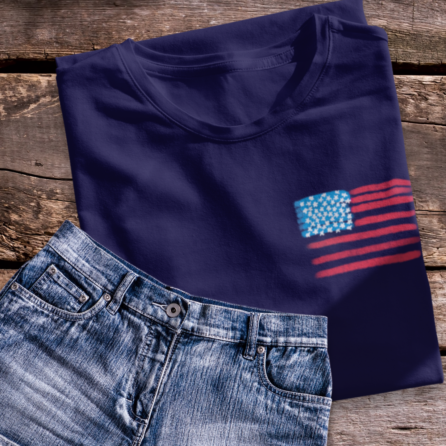 Forgiven and Free Acts 13:38-39 American Flag Front and Back Design Patriotic Christian Women's T-Shirt