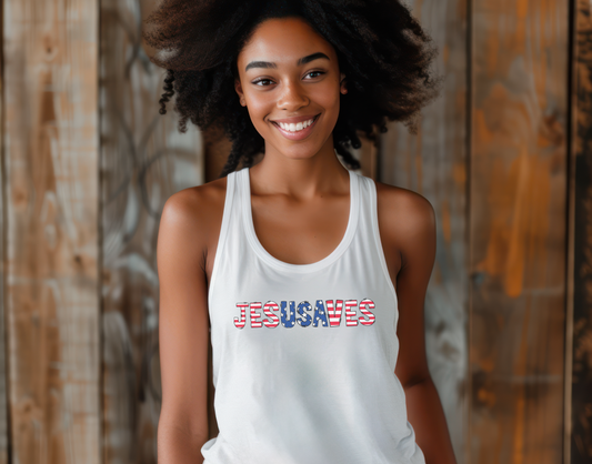 Jesus Saves USA Patriotic Christian Women's Flowy Racerback Tank Top