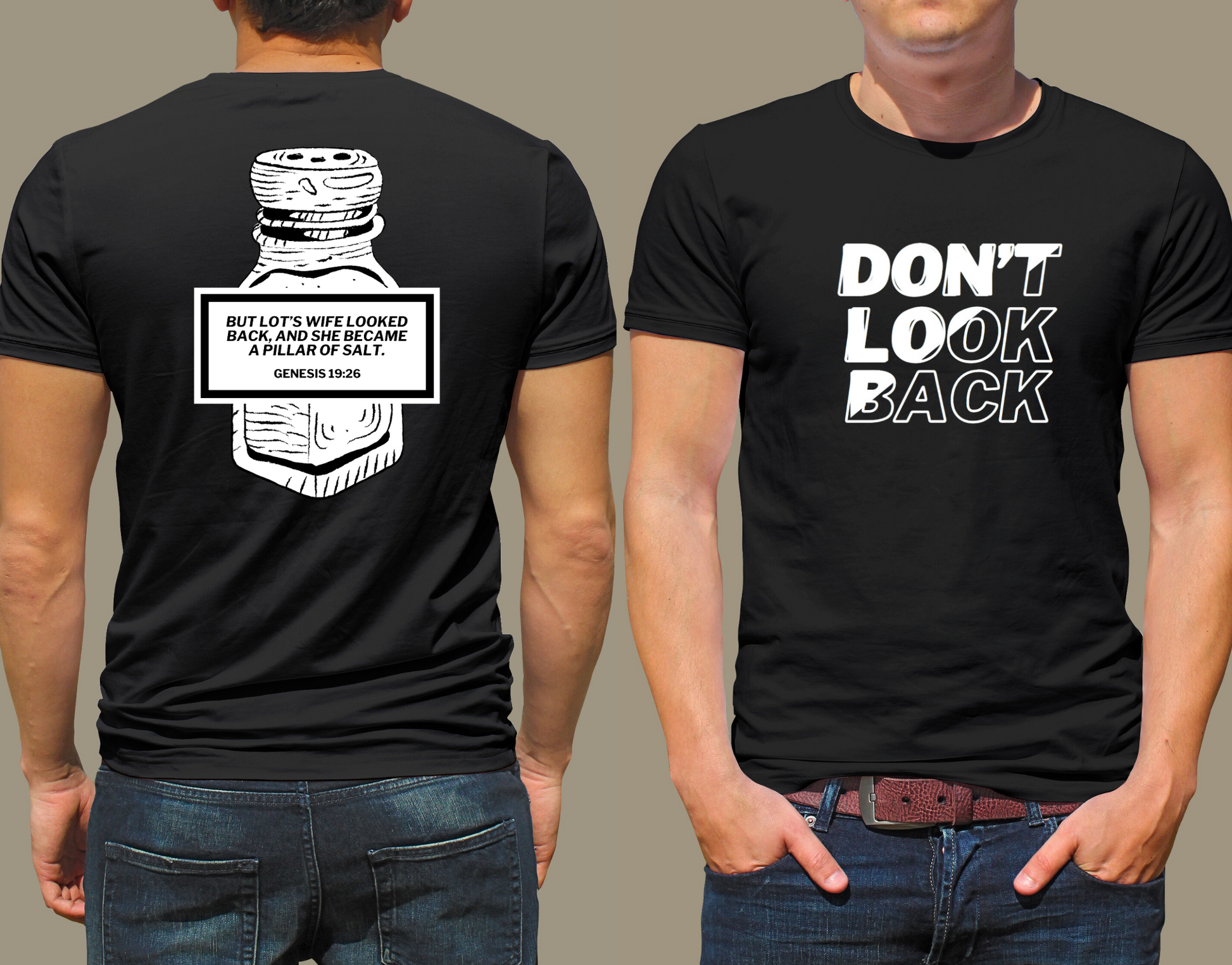 Don't Look Back Salt Shaker Genesis 19:26 Front and Back Design Christian Men's T-Shirt