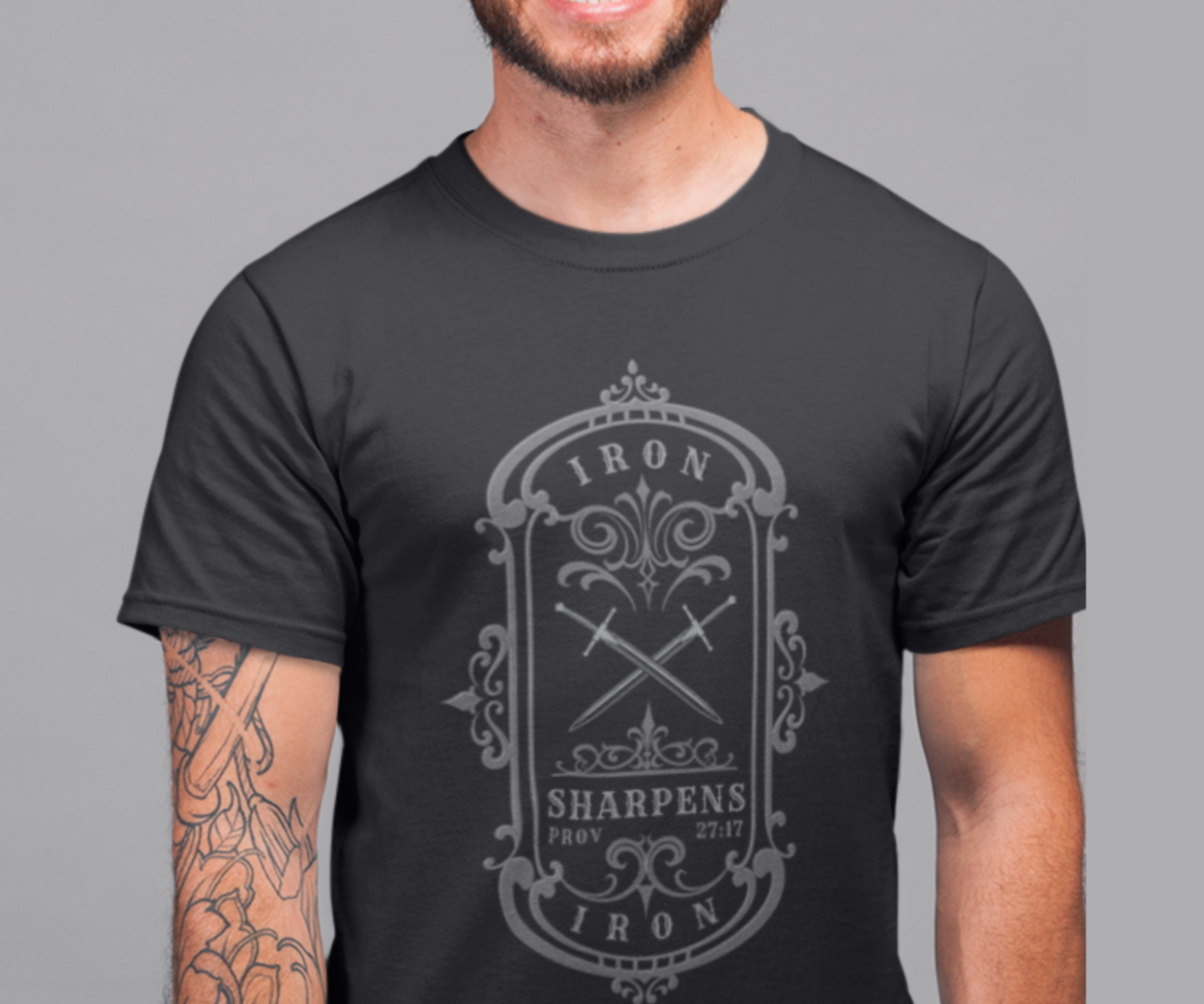 Iron Sharpens Iron Proverbs 27:17 Christian Men's T-Shirt