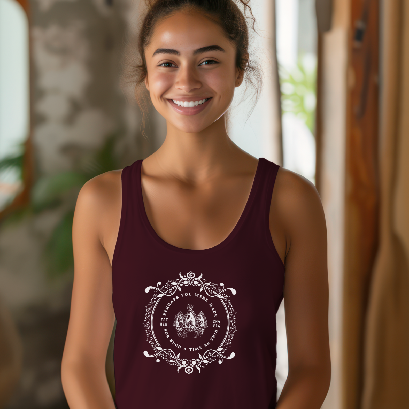 Esther 4:14 For Such A Time As This Christian Women's Flowy Racerback Tank Top