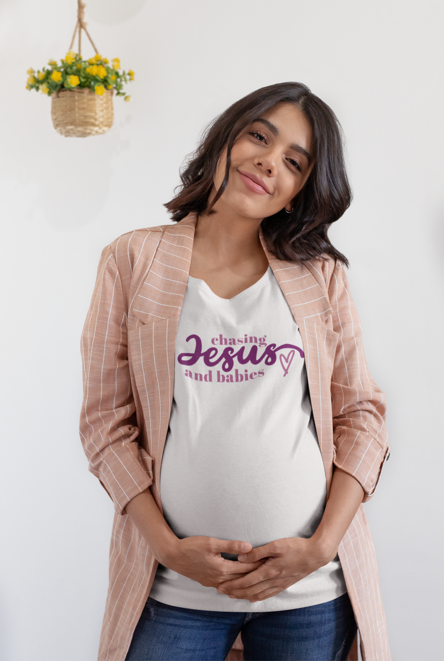 Chasing Jesus and Babies Christian Mom T-Shirt, Faith-Based Mama Graphic Tee, Mother's Day Giftable Apparel for Religious Young New Mother