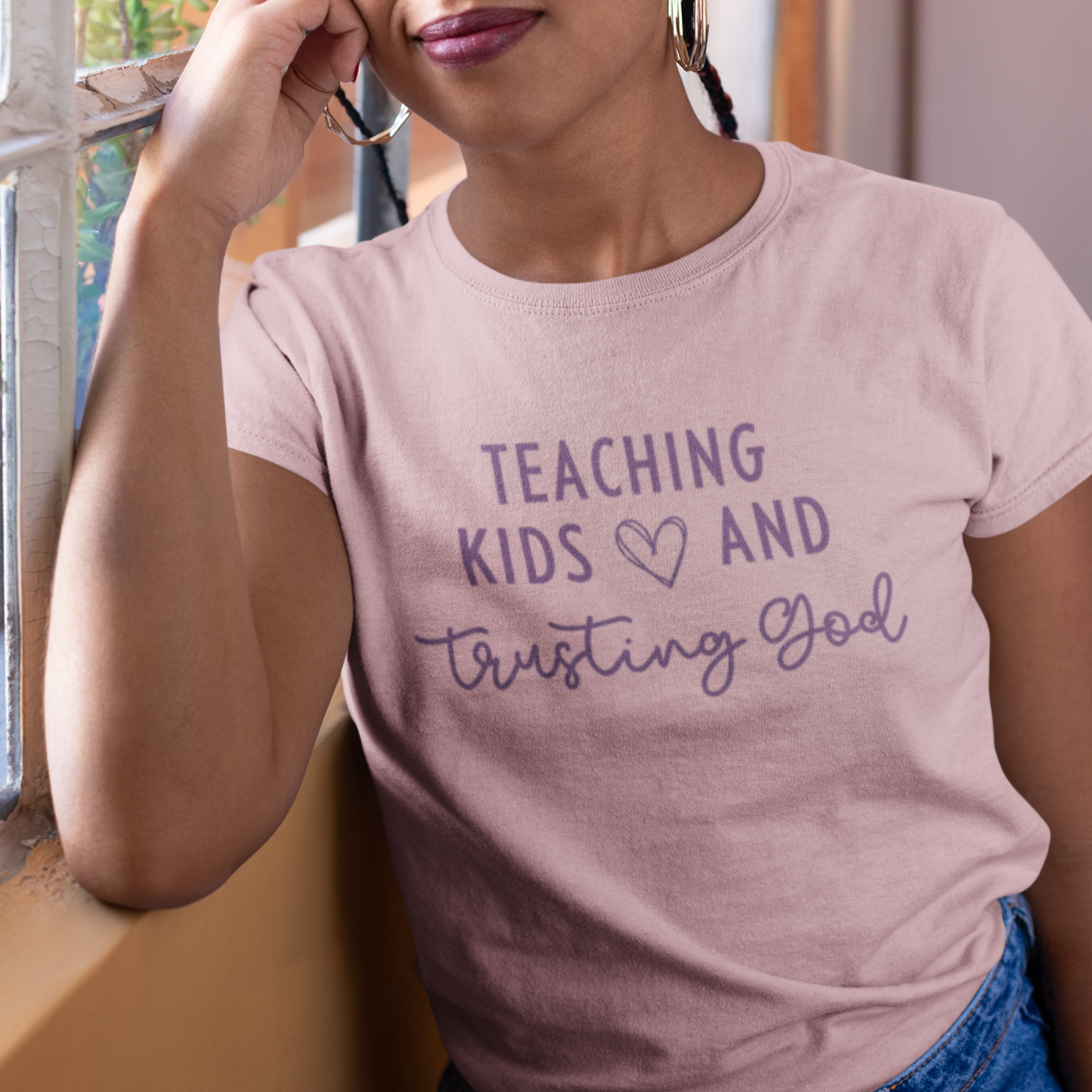 Teaching Kids and Trusting God Women's Christian T-Shirt For Teachers