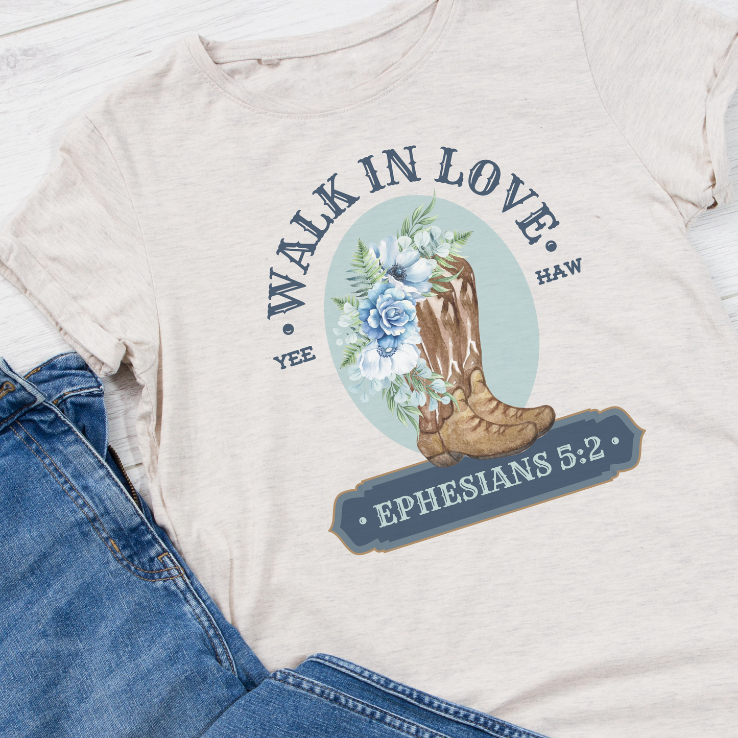 Walk in Love T Shirt, Rodeo Faith Tee for Her, Ephesians 5:2, Cowgirl Boots Tee, Western Style Faith T, Biblical Tee for Her, Mini Me Top