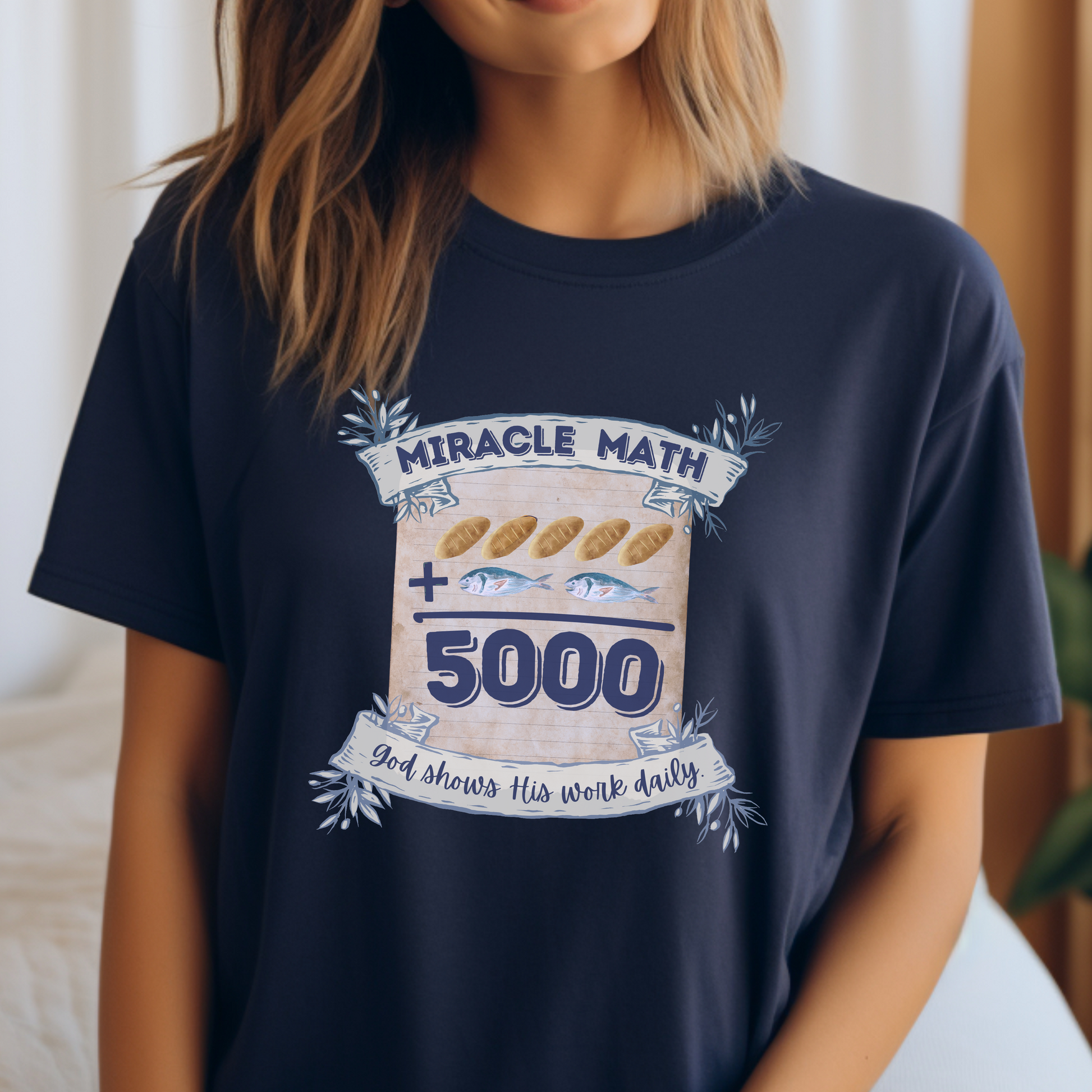 Feeding of the 5000, Christian Math Teacher Tees, Jesus Miracle T-shirt, Fishes and Loaves T, Bible Story Top for Her, Christian Best Seller