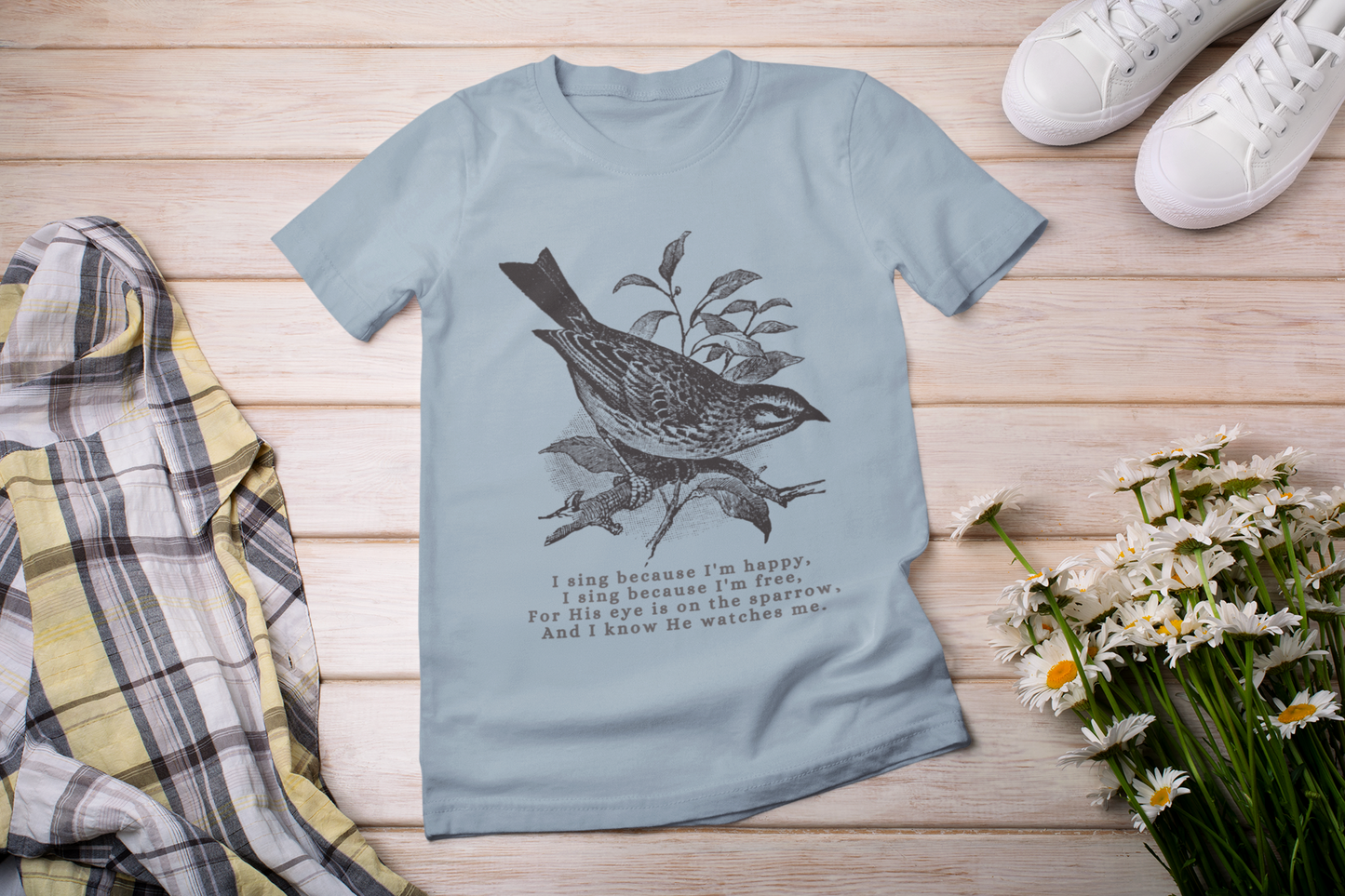 Sparrow T Shirt, Hymn Lyric Shirts, Ladies Worship Gifts, Christian Fashion, Women Hymnal T, Song Lyric Shirt, Made to Worship, Matthew 6:25