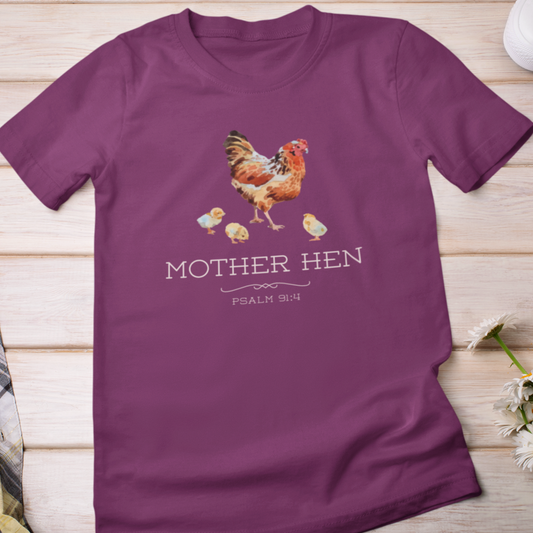 Mother Hen Psalm 91:4 Bible Verse T-Shirt for Moms, Chicken Mom Shirt, Religious Mom Apparel Gifts, Mothers Day Faith-Inspired Apparel Gift