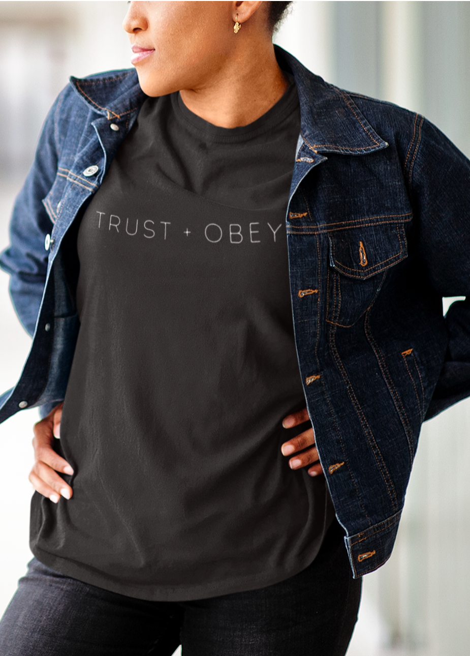 Trust and Obey, Trusting God Faith Tee, Religious Minimalist Unisex T, Christian Streetwear for Her, Trendy Church Outfit, Godly Apparel