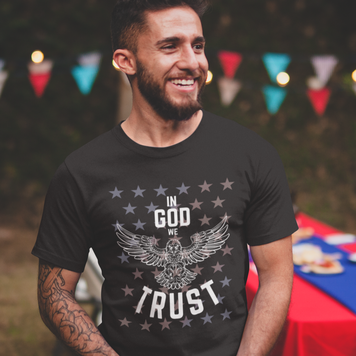 In God We Trust Patriotic Eagle and Stars Christian Men's T-Shirt