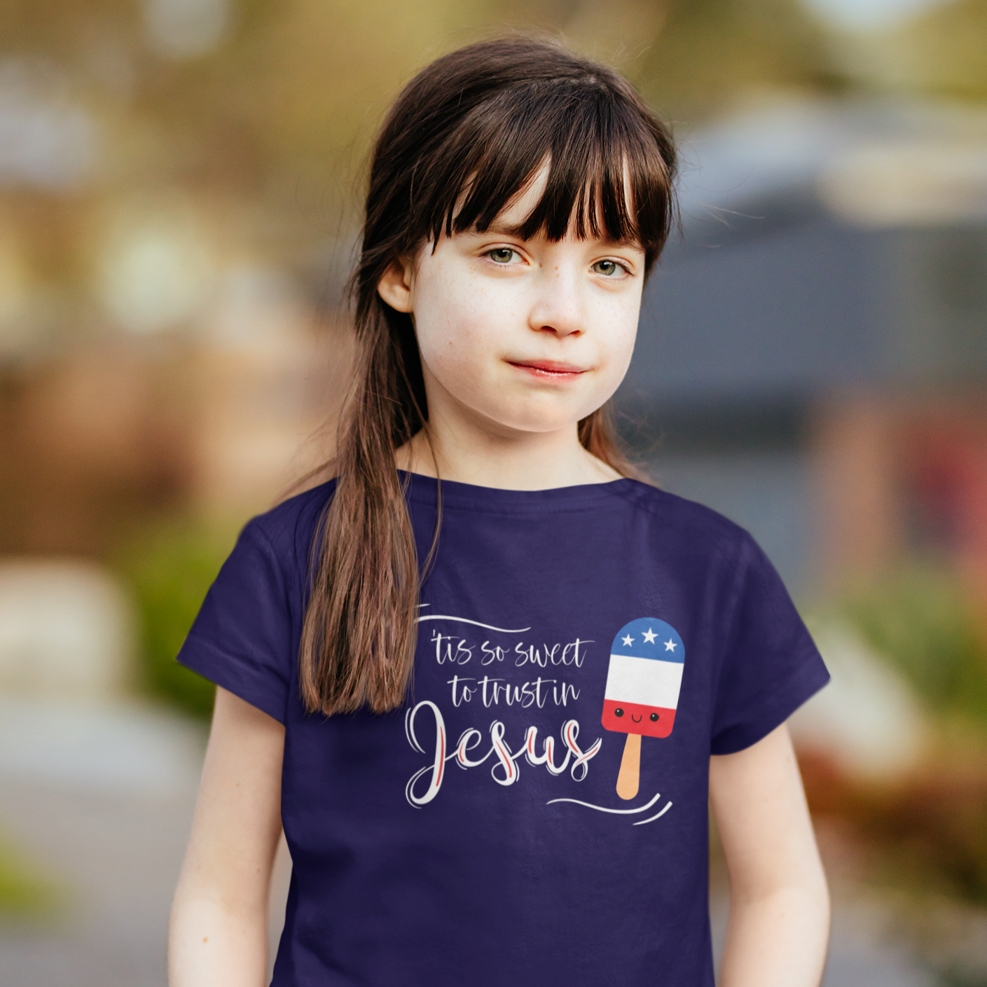 Tis So Sweet To Trust In Jesus Patriotic Girls Christian T-Shirt