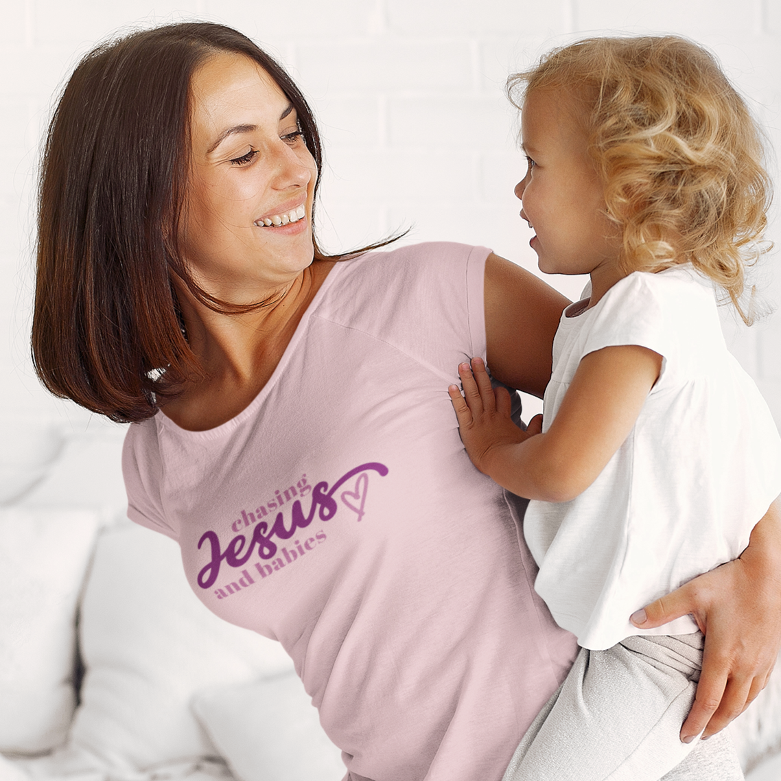 Chasing Jesus and Babies Christian Mom T-Shirt, Faith-Based Mama Graphic Tee, Mother's Day Giftable Apparel for Religious Young New Mother